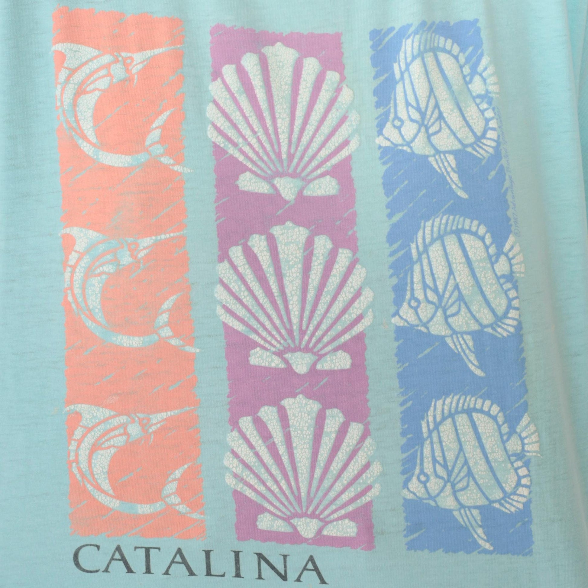 90s Catalina Island Swordfish Seashell Graphic T-Shirt Cotton Tee Medium