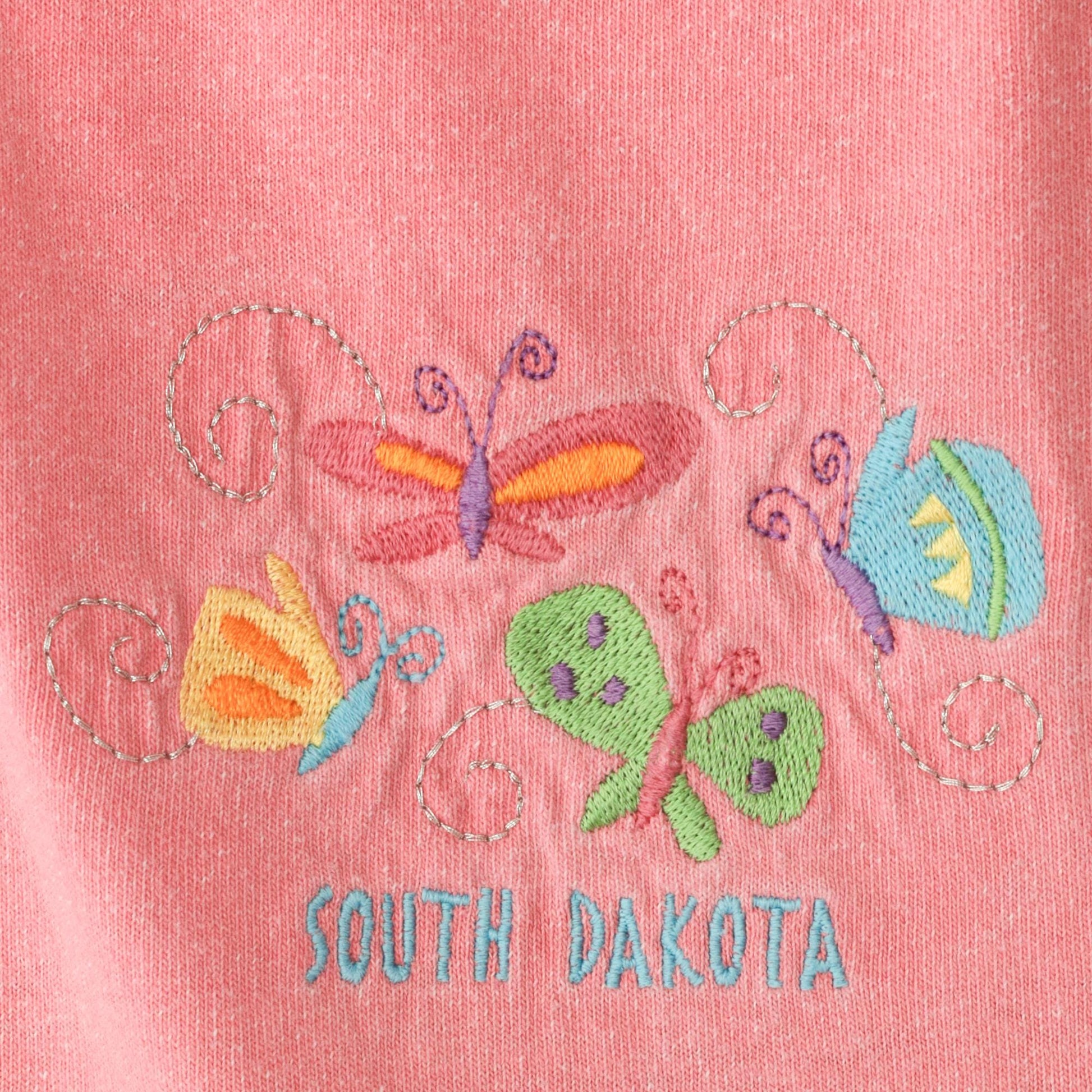 Y2K South Dakota Butterfly Embroidered Pink Graphic Tee Cotton Medium