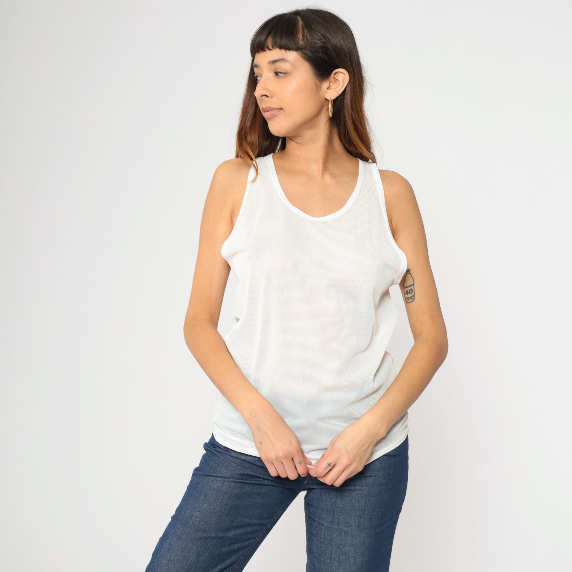 80s Jockey White Ribbed Tank Top Sleeveless Undershirt Medium