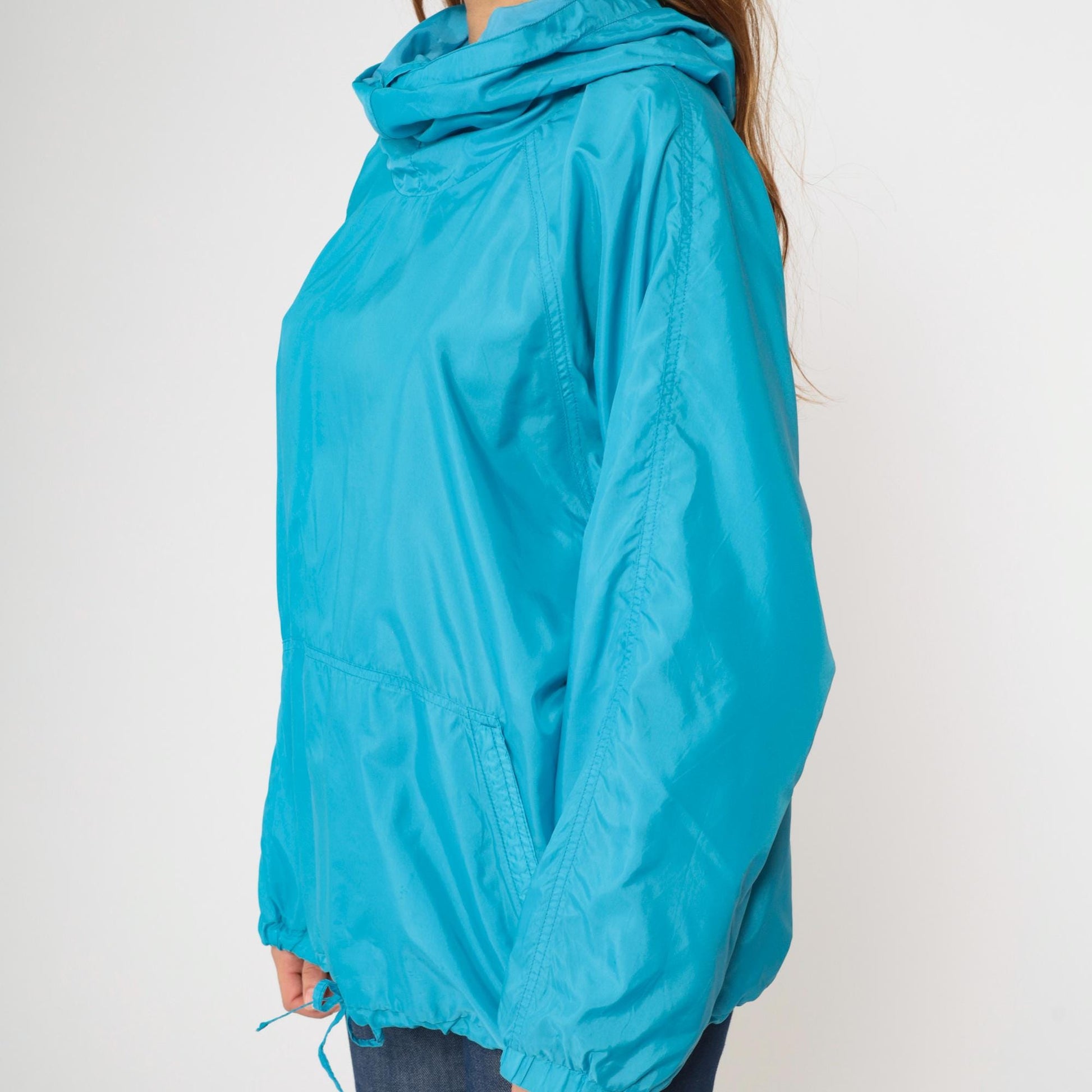 80s Obermeyer Anorak Ski Jacket Blue Nylon Hooded Pullover Large