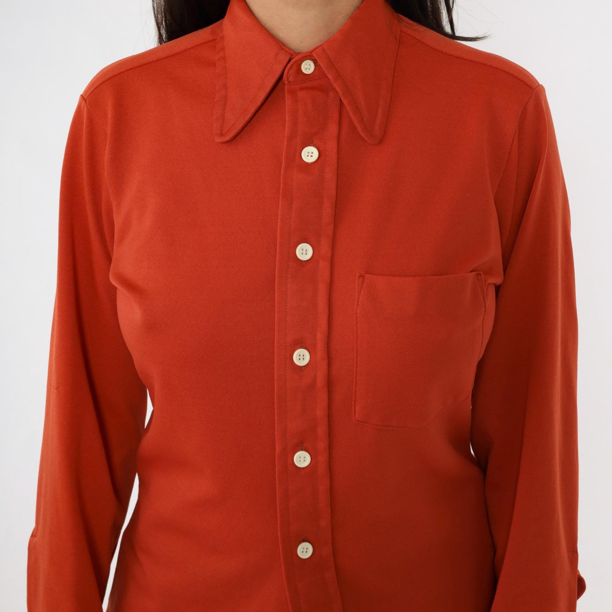 70s Rust Orange Dagger Collar Button-Up Shirt Men's Small