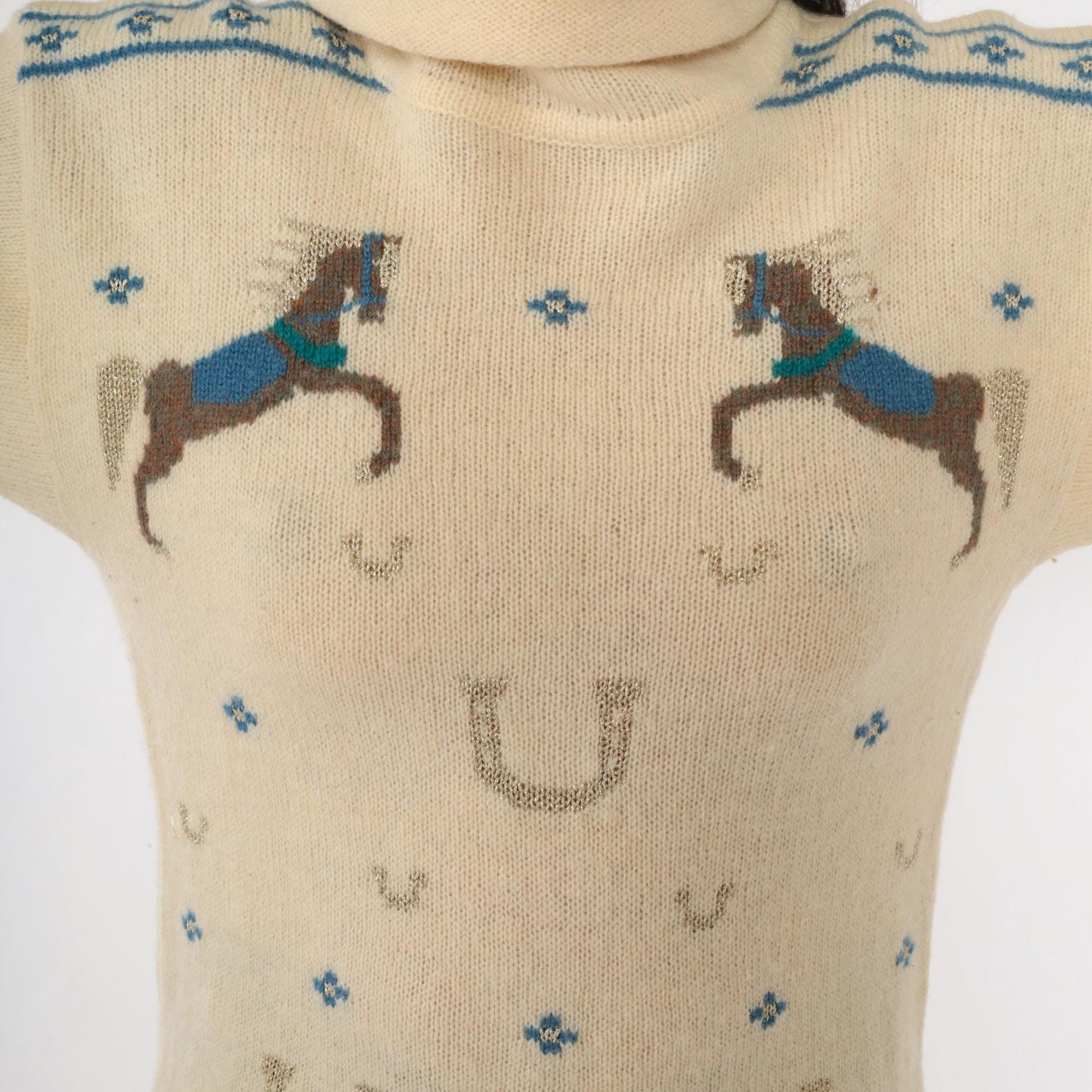 80s Kristin for Millers Wool Horse Sweater Cream Mock Neck Equestrian Medium