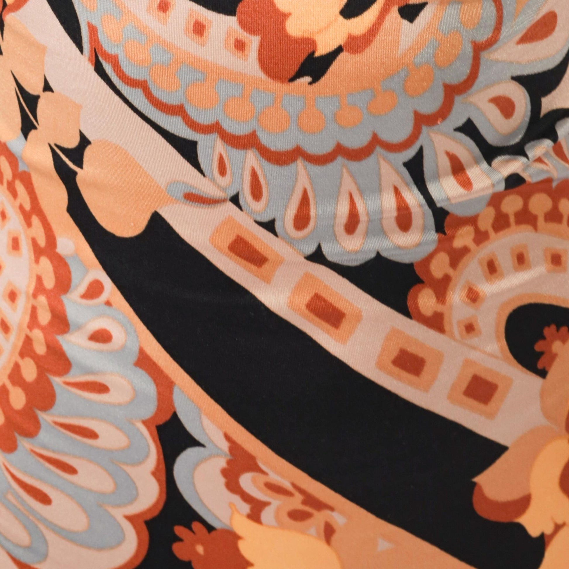 70s Psychedelic Floral One-Piece Swimsuit Orange Black Halter Scoop Back Small Medium
