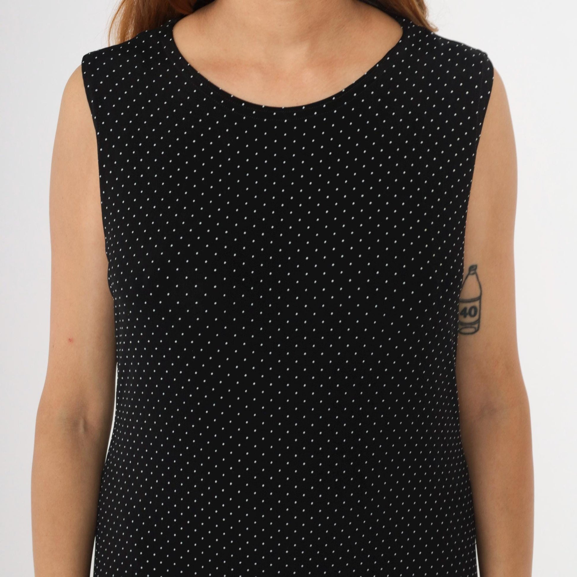 90s Ronni Nicole Black Polka Dot Maxi Dress Sleeveless Round Neck Large 14