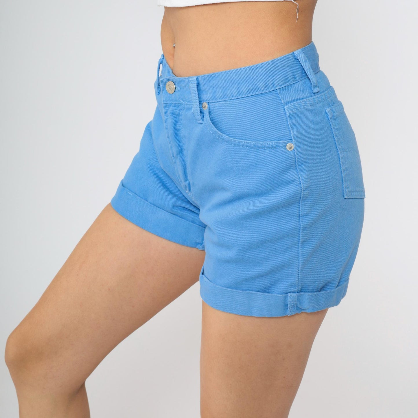 90s Parkers Blue Denim Shorts High Waisted Cuffed Cotton Small