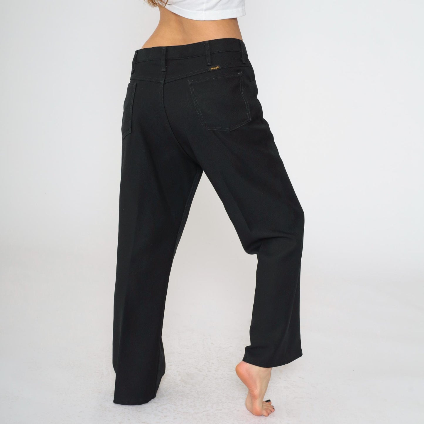 90s Wrangler Black Straight Leg Trousers High Rise Creased Men's 38x29