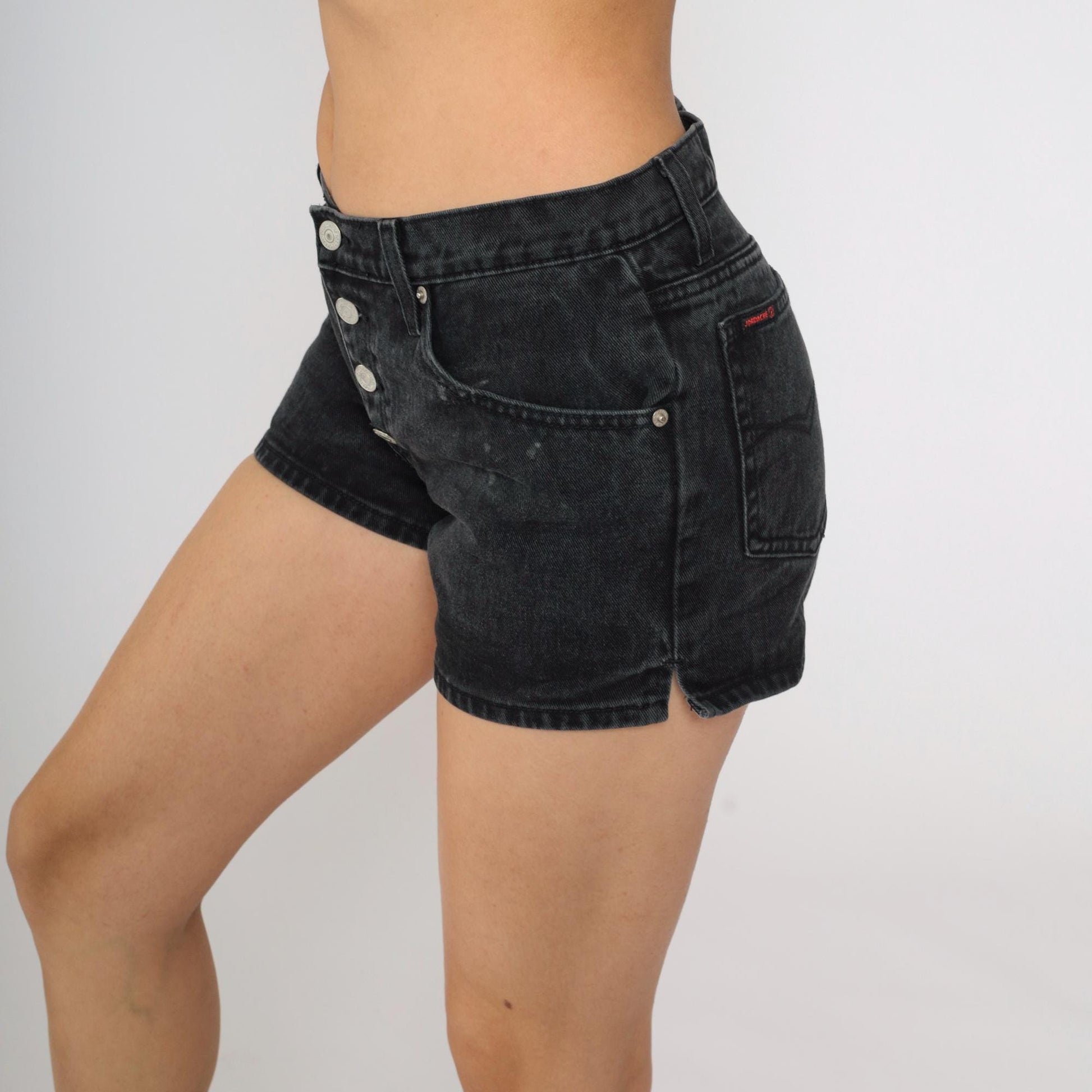 90s Jordache Black Denim Shorts High Rise Exposed Button Fly Small