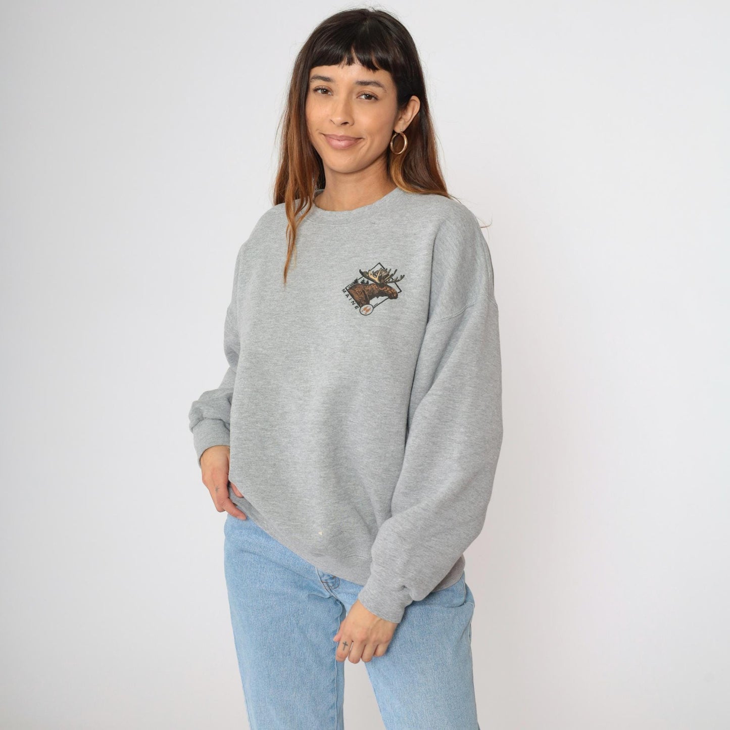 90s Lee Maine Moose Graphic Sweatshirt Heather Grey Crewneck Extra Large XXL