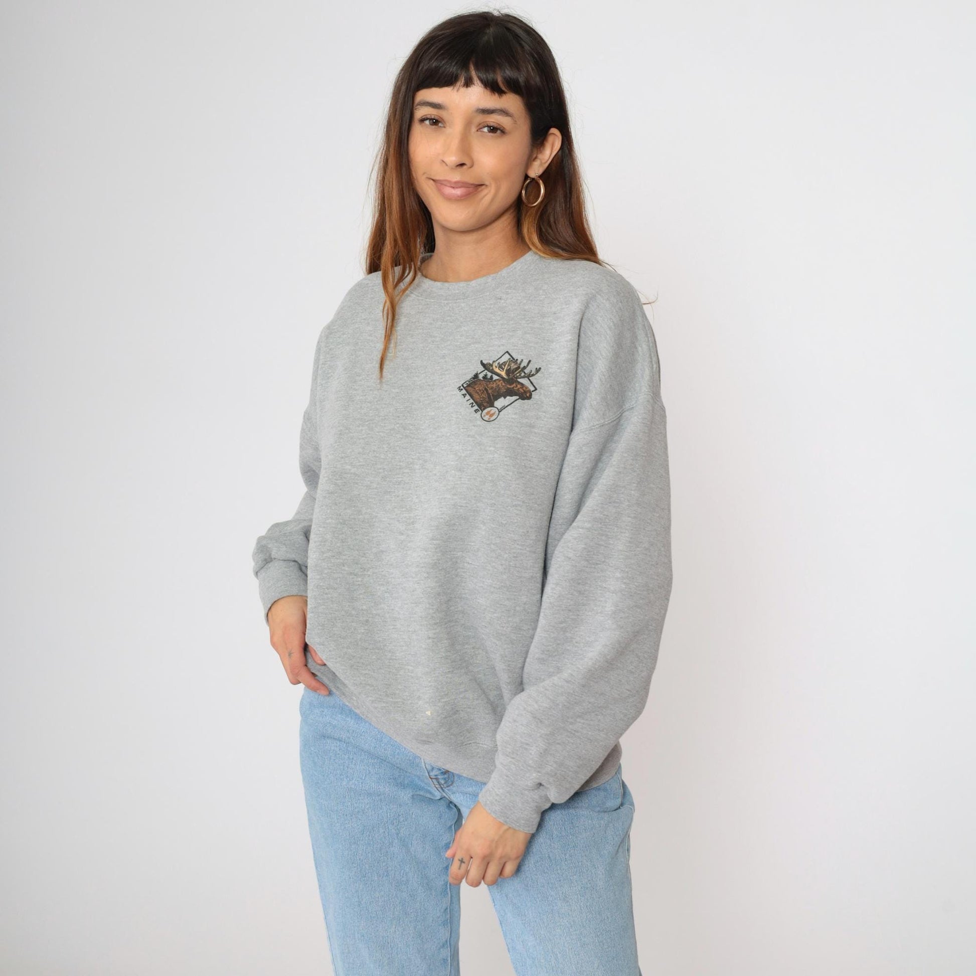 90s Lee Maine Moose Graphic Sweatshirt Heather Grey Crewneck Extra Large XXL