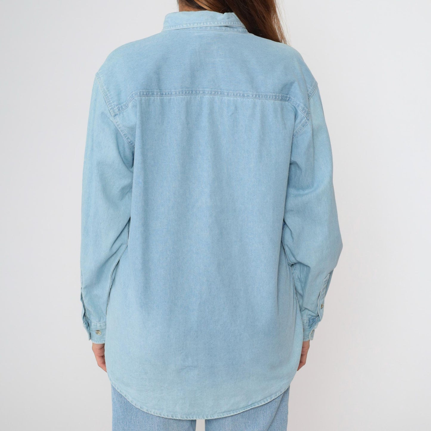 90s Wrangler Crawford Ranch Denim Shirt Light Wash Texas Embroidered Small S