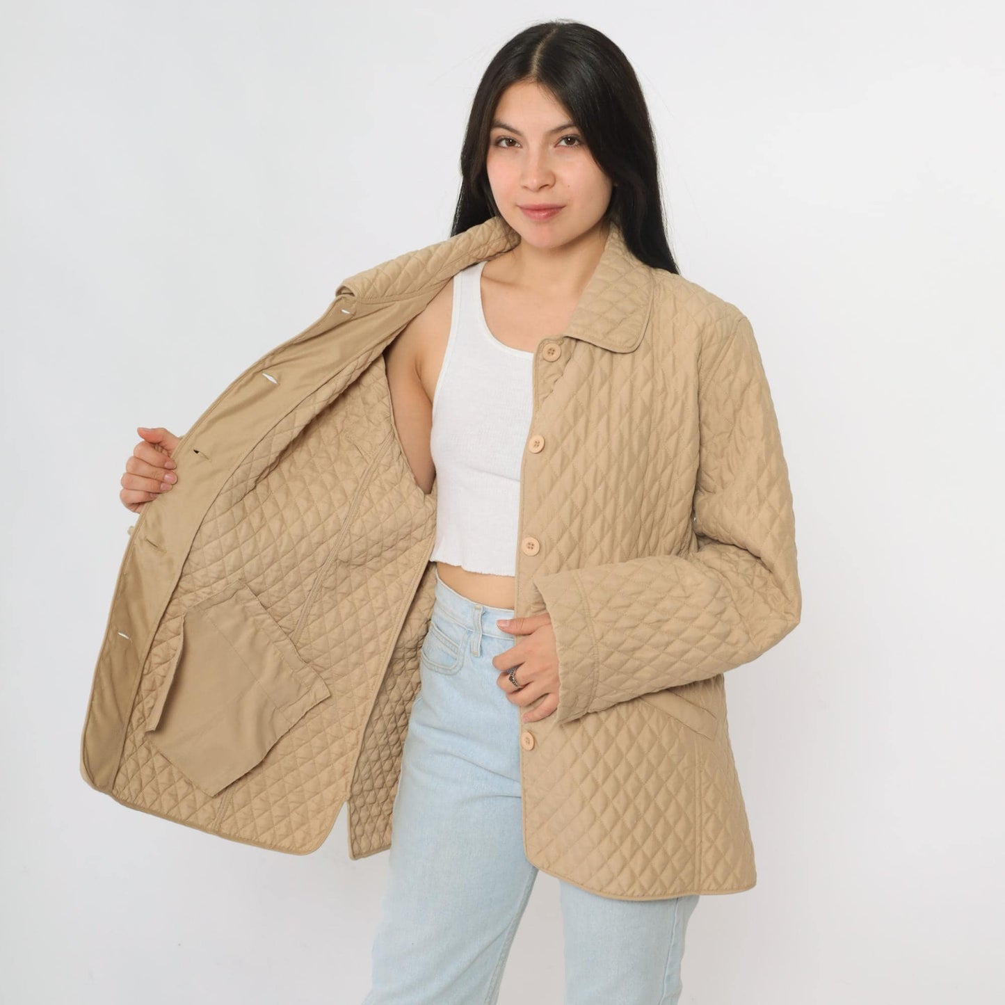 Y2K Tan Quilted Jacket Button Up 00s Liner Coat Women's Extra Large XXL