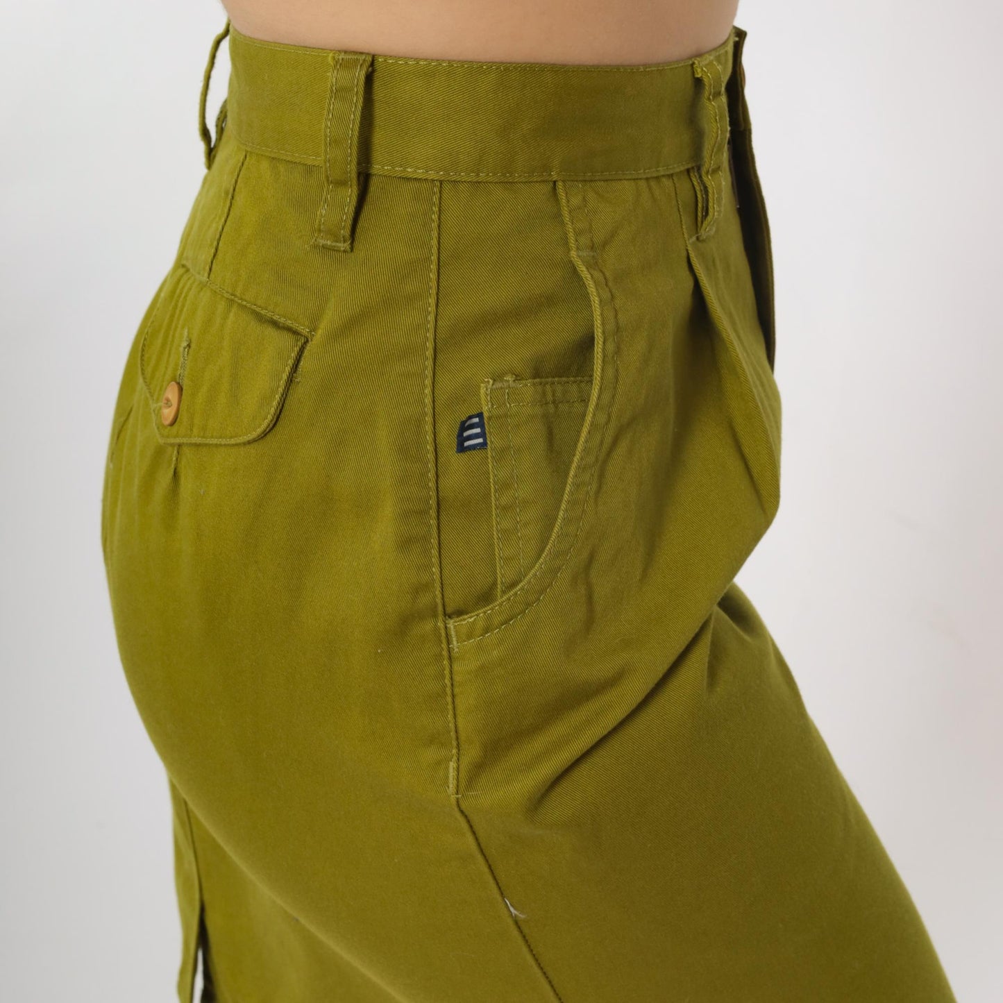 90s Esprit Sport Olive Green Cotton Pencil Skirt High Waist Mini Extra Small