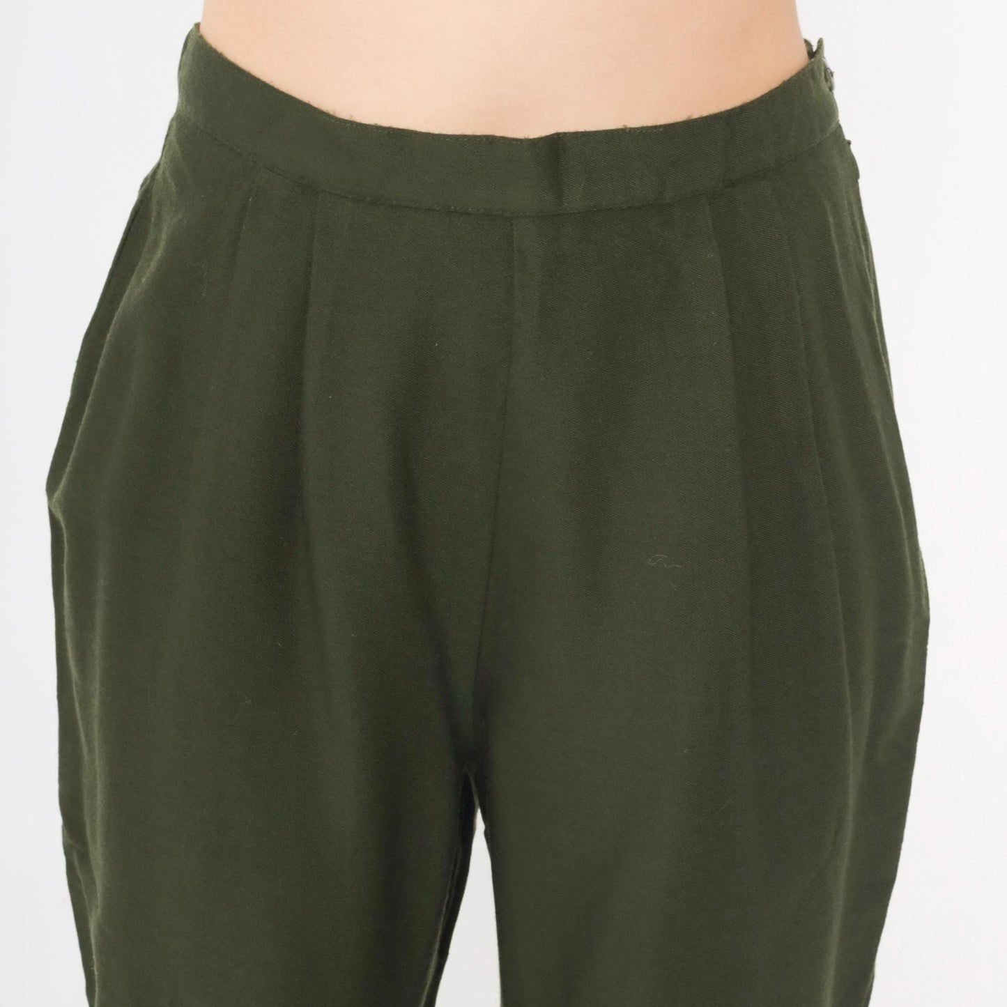 Y2K Lands End Wool Stirrup Trousers Olive Green Pleated High Waist Small 6