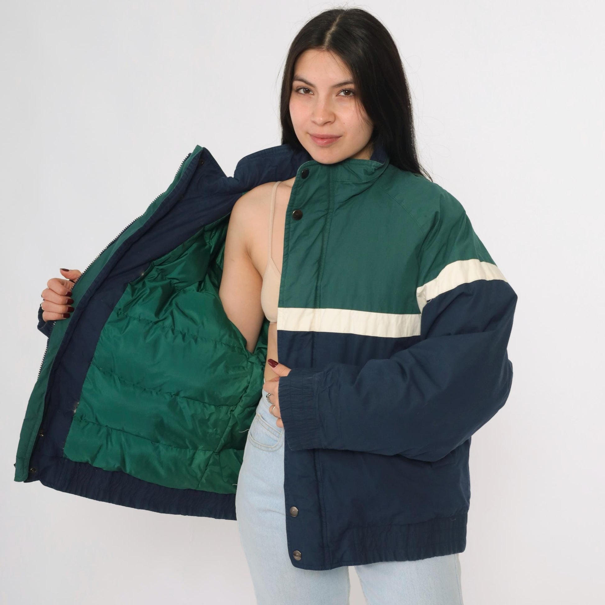 90s Dash Lifes Adventures Colorblock Puffer Jacket Green Navy Medium