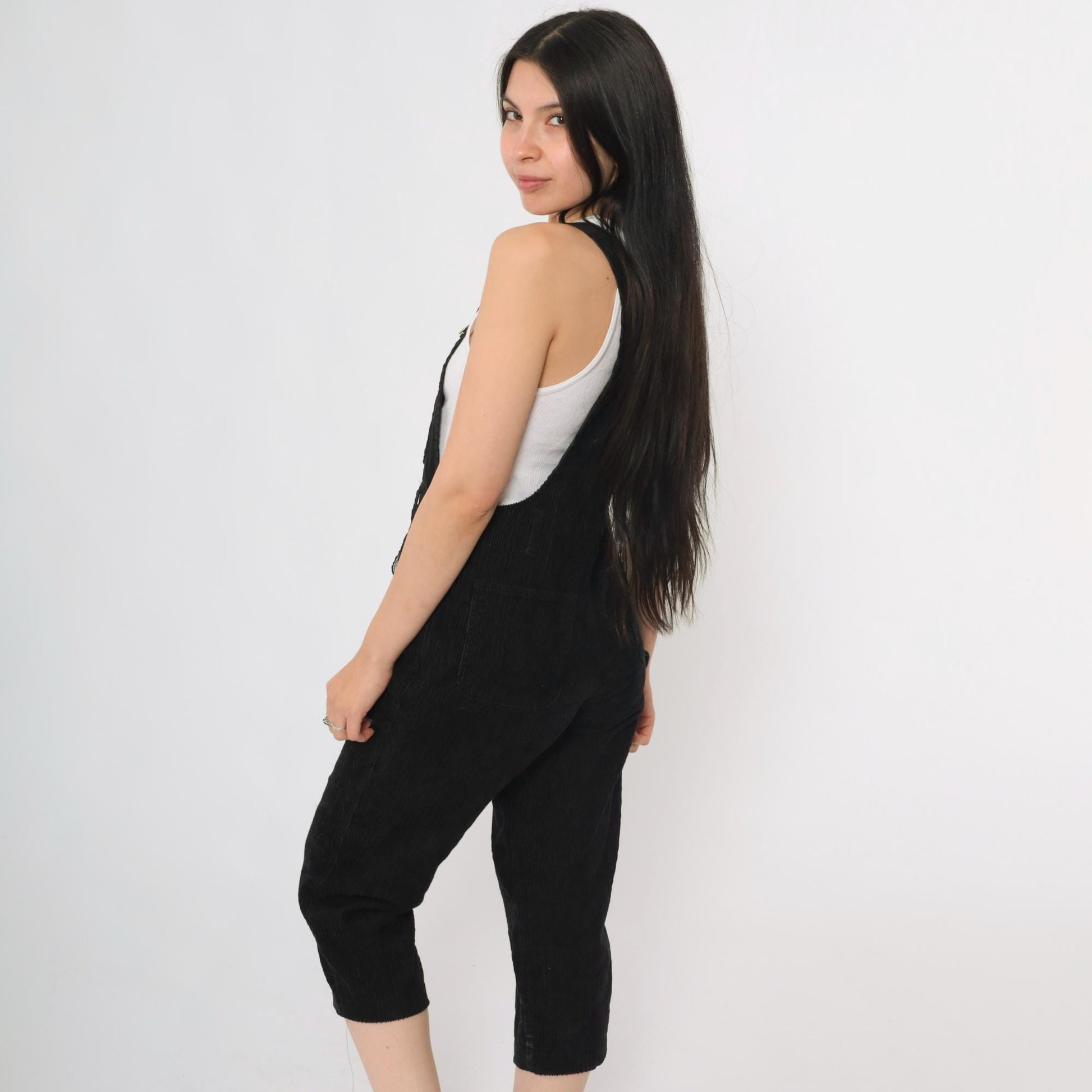 90s Arizona Jean Company Black Corduroy Overalls Cropped Straight Leg Extra Small