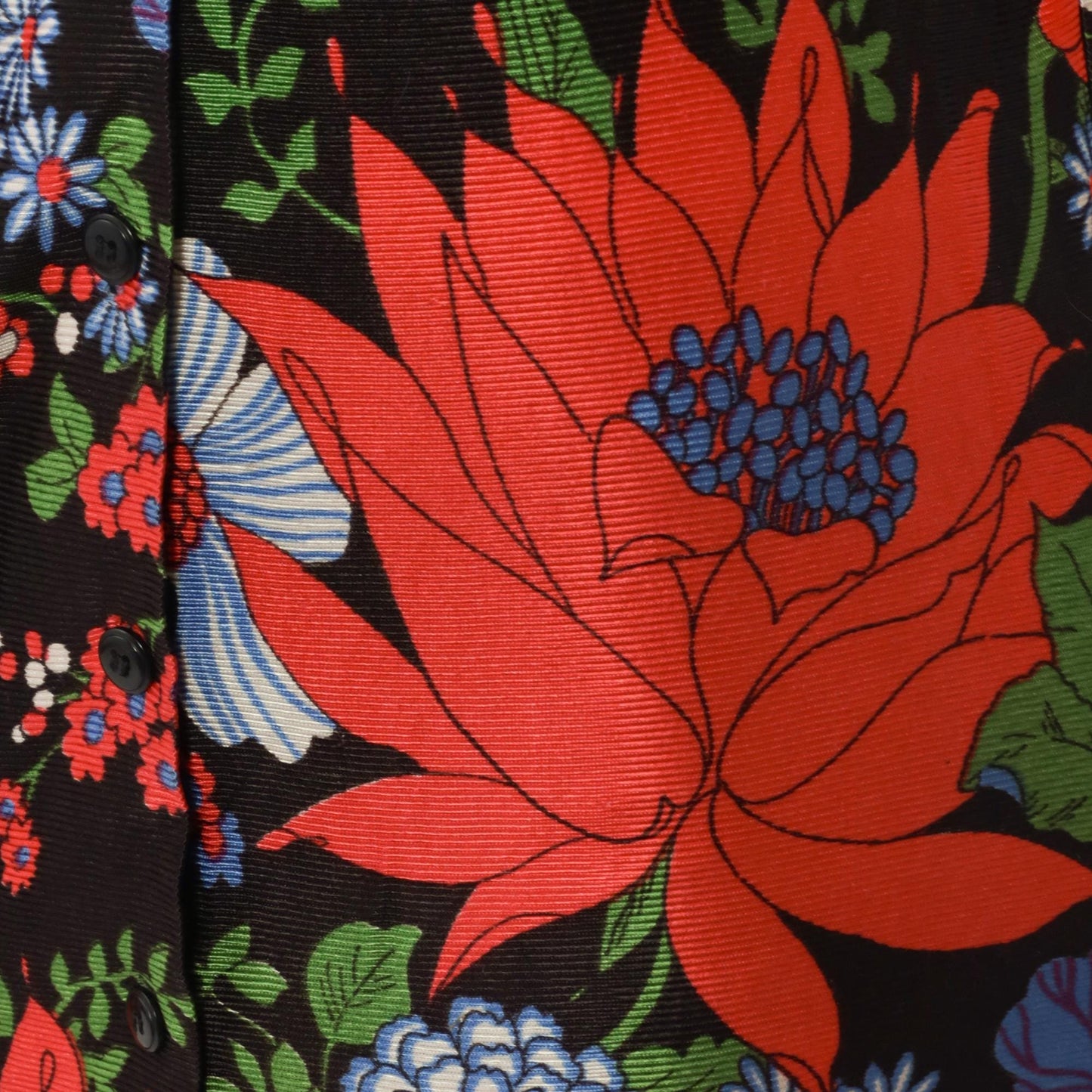 70s Dutchmaid Floral Mandarin Collar Blouse Red Blue Tunic Small
