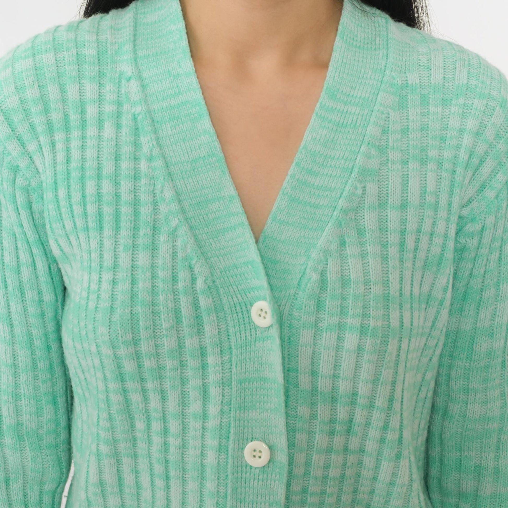 70s Space Dye Cardigan Mint Green White V-Neck Button-Up Knit Small S