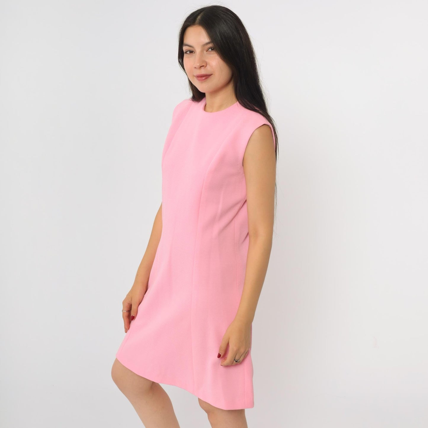60s Pink Mod A-Line Mini Dress Sleeveless Shift Small