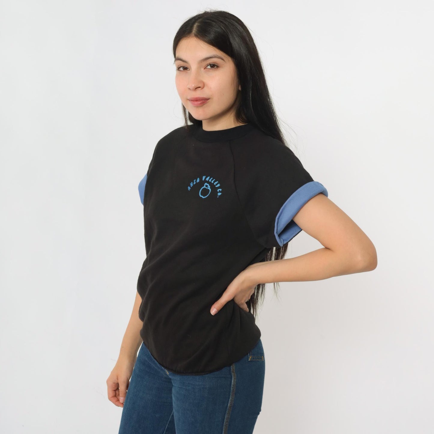 80s Anza Valley California Apple Graphic T-Shirt Black Cuffed Sleeve Small