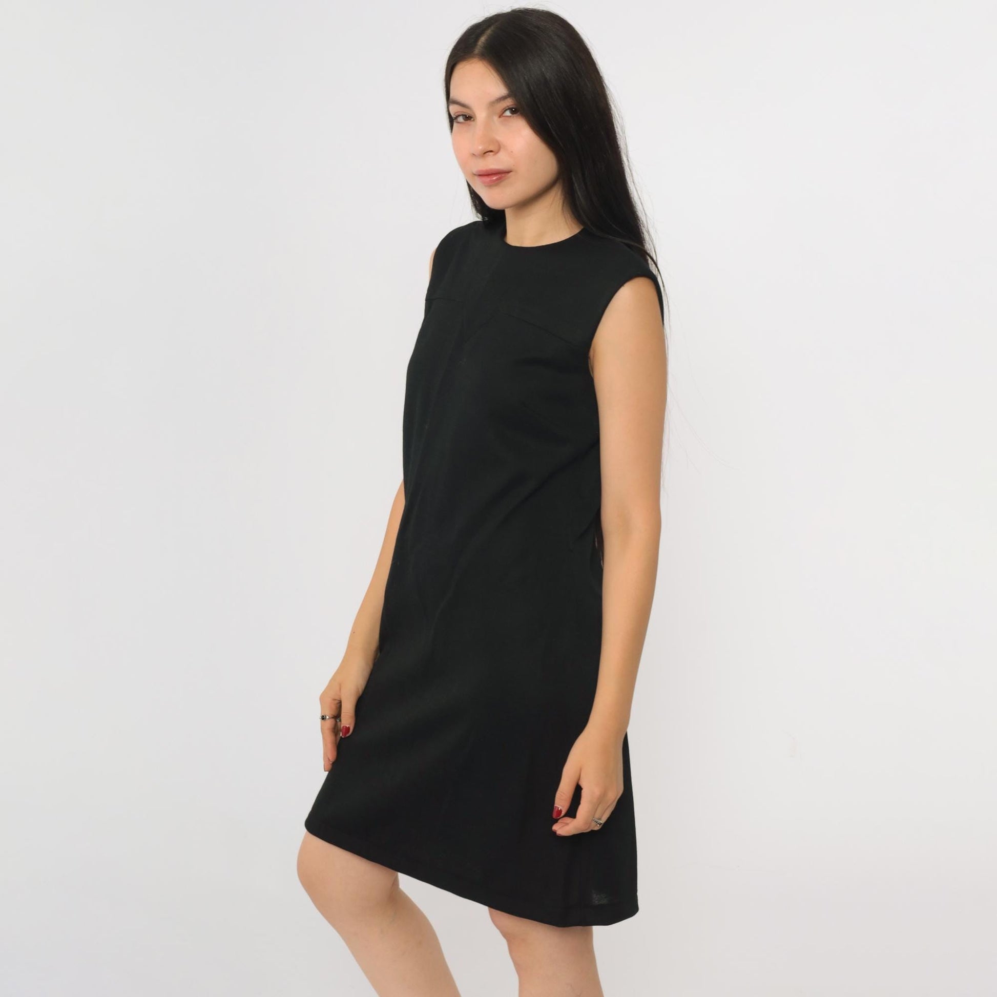 70s Bleeker Street Black Wool Blend Sleeveless Shift Mini Dress Small