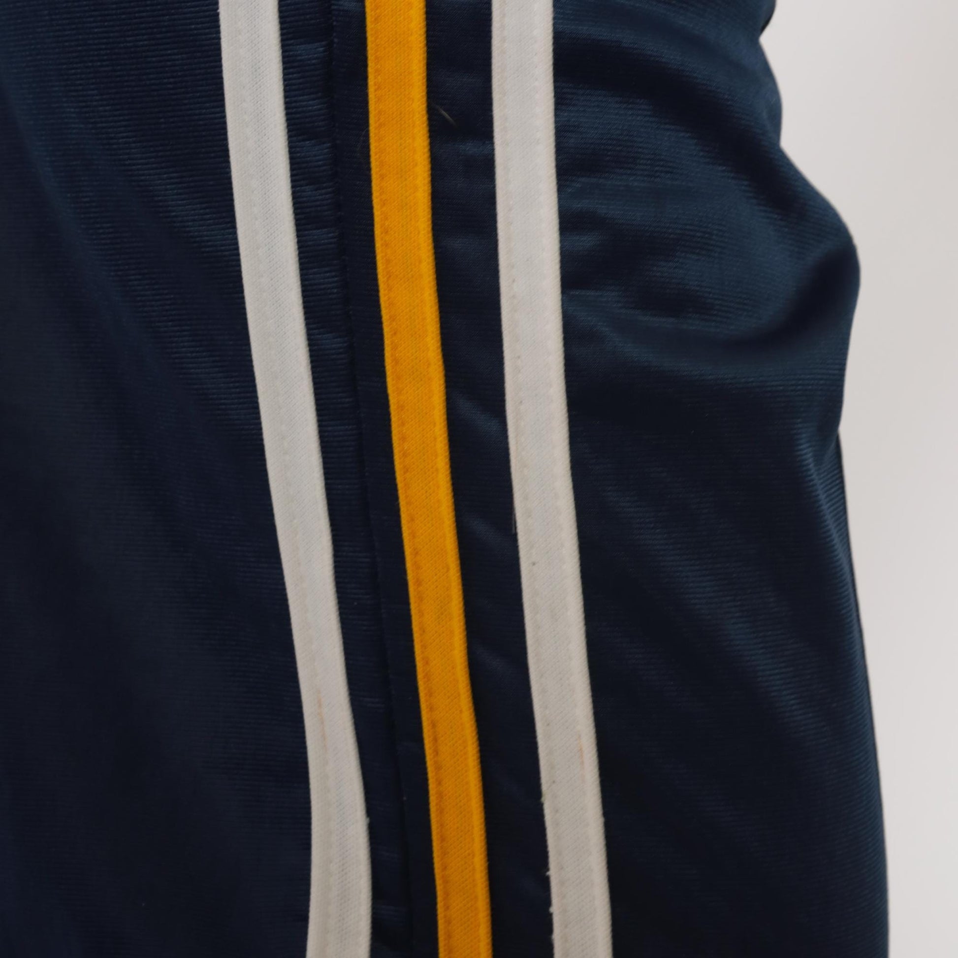 80s Navy Track Pants White Yellow Stripe Wide Leg Elastic Waist Medium Large