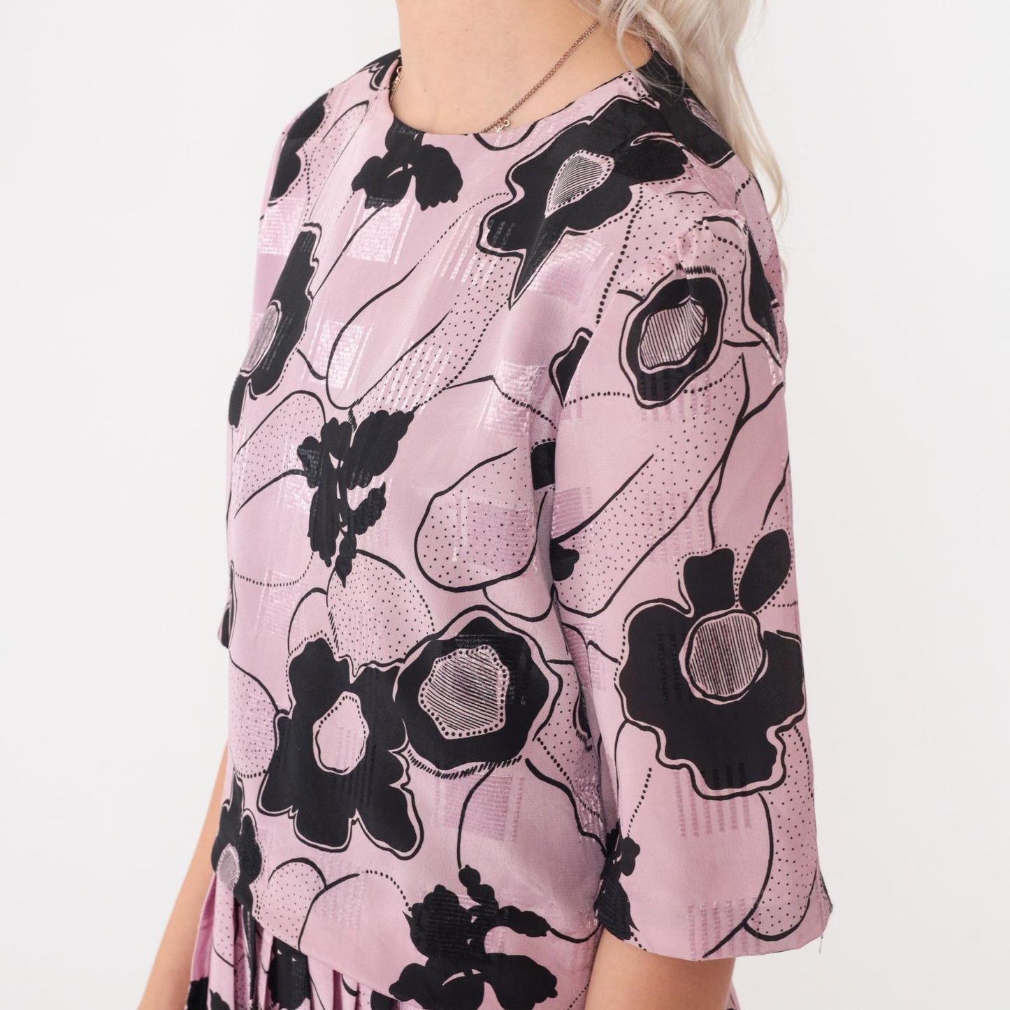 80s Pink Floral Micro Mini Dress Puff Sleeve Drop Waist Petite Small