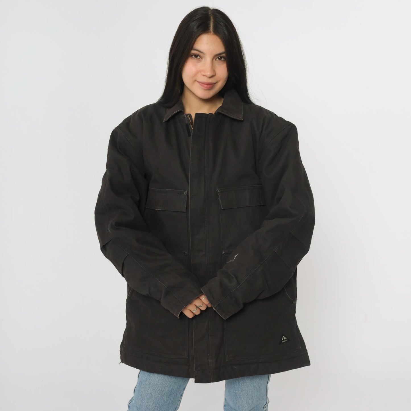 Ridgecut Toughwear Dark Brown Cargo Jacket Quilted Workwear Zip Chore Coat Men's Large L