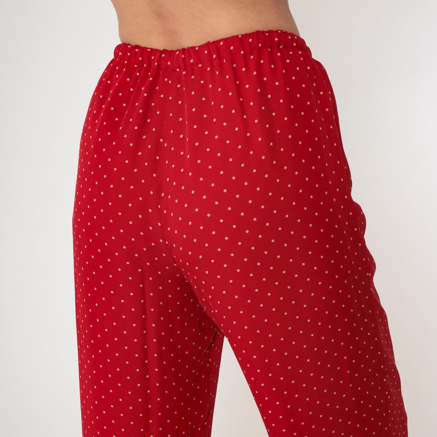 Y2K Ralph Lauren Red Silk Polka Dot Pull-On Trousers Wide Leg Medium M