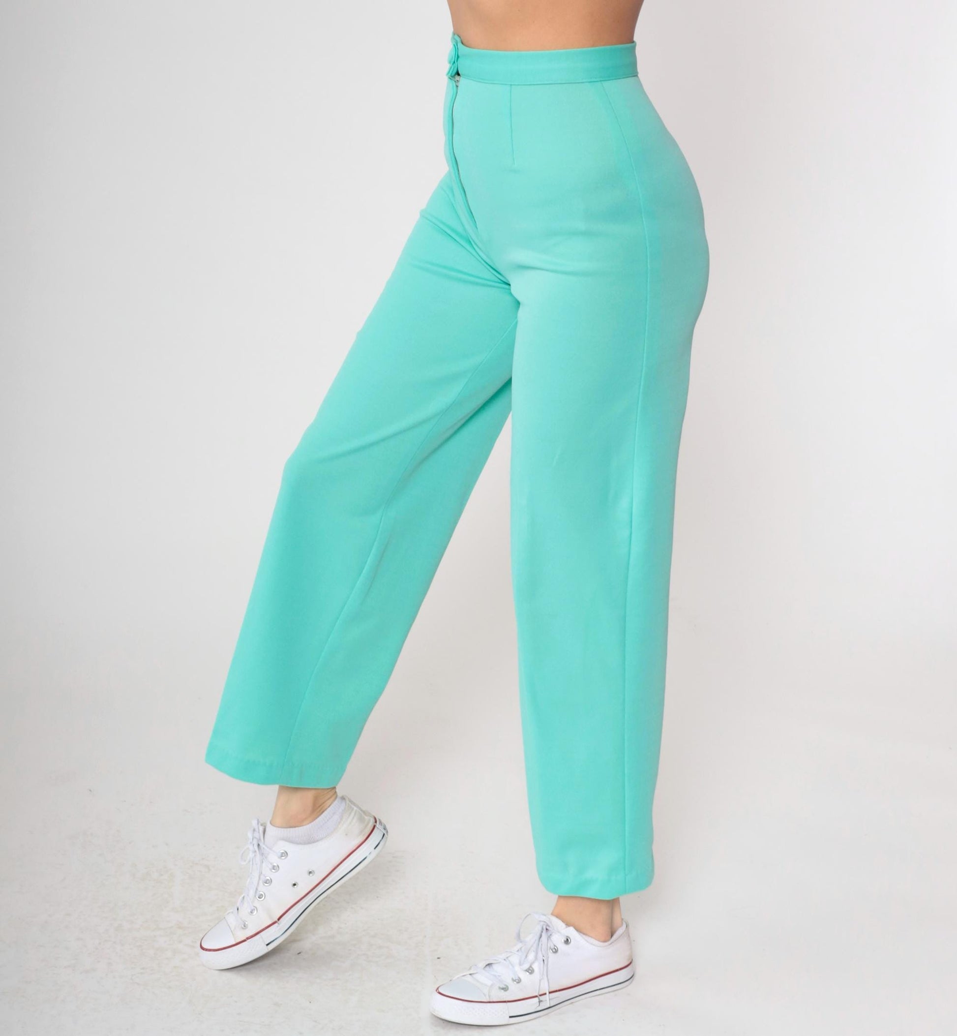 70s Aqua High-Rise Tapered Trousers Slim Fit Creased Small