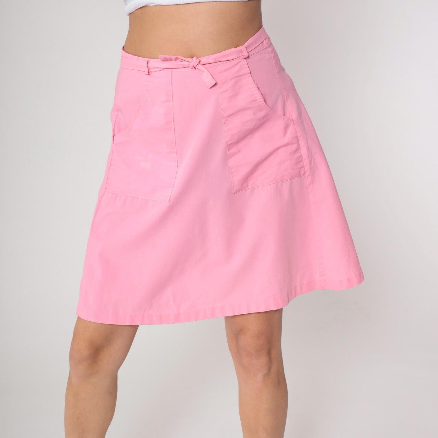 70s Pink Wrap Skirt High Waist Mini Length Pockets Small Medium