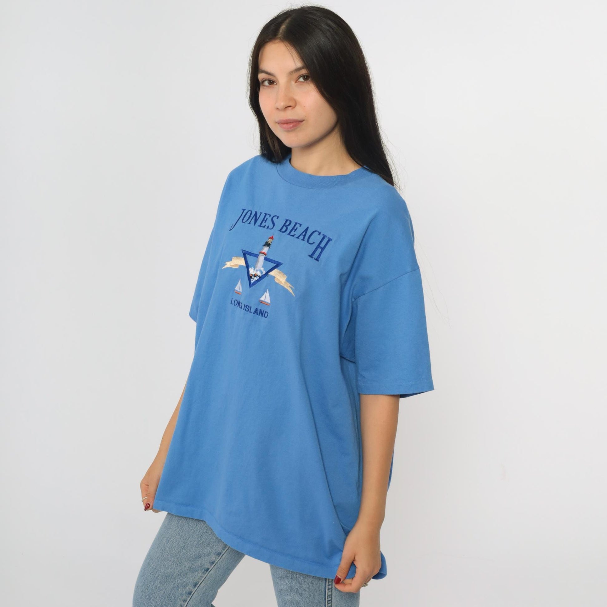 90s Jones Beach Long Island Lighthouse Embroidered T-Shirt Cotton Extra Large