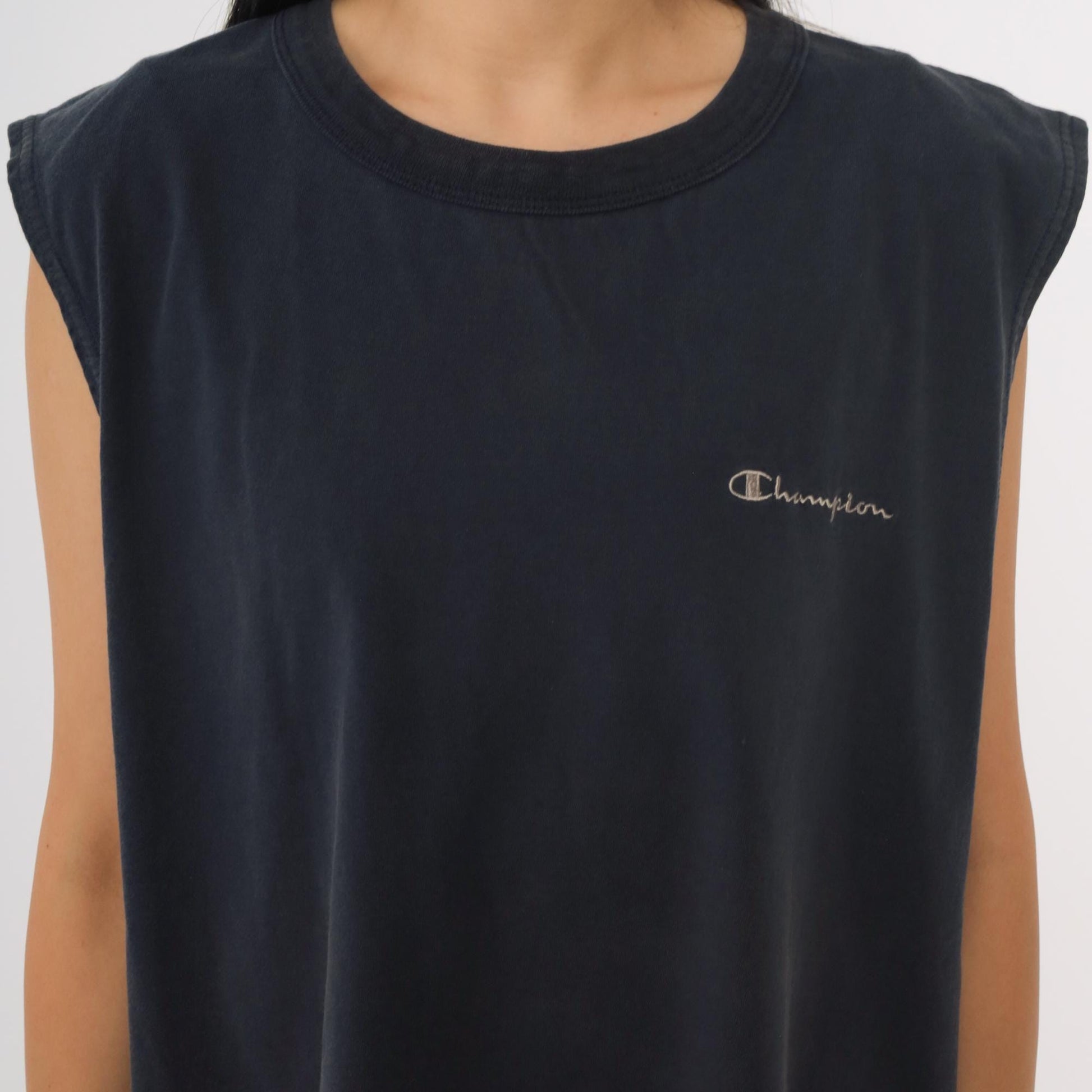90s Champion Muscle Tank Navy Blue Embroidered Script Extra Large XL