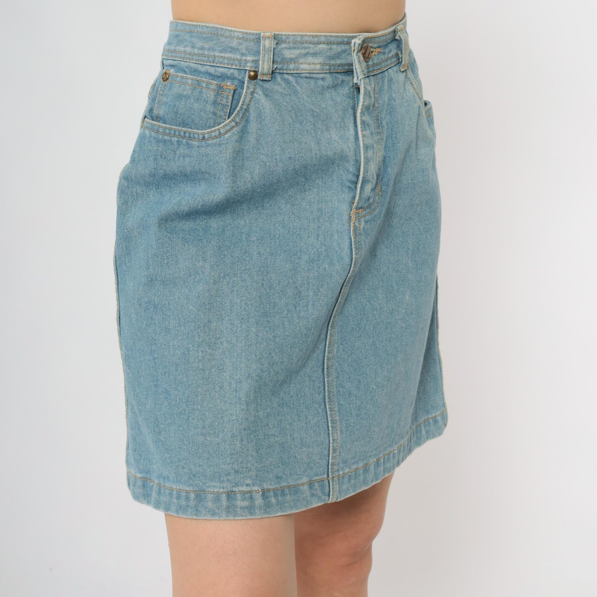 90s Liz Claiborne Blue Denim Mini Skirt High Waist A-Line Medium