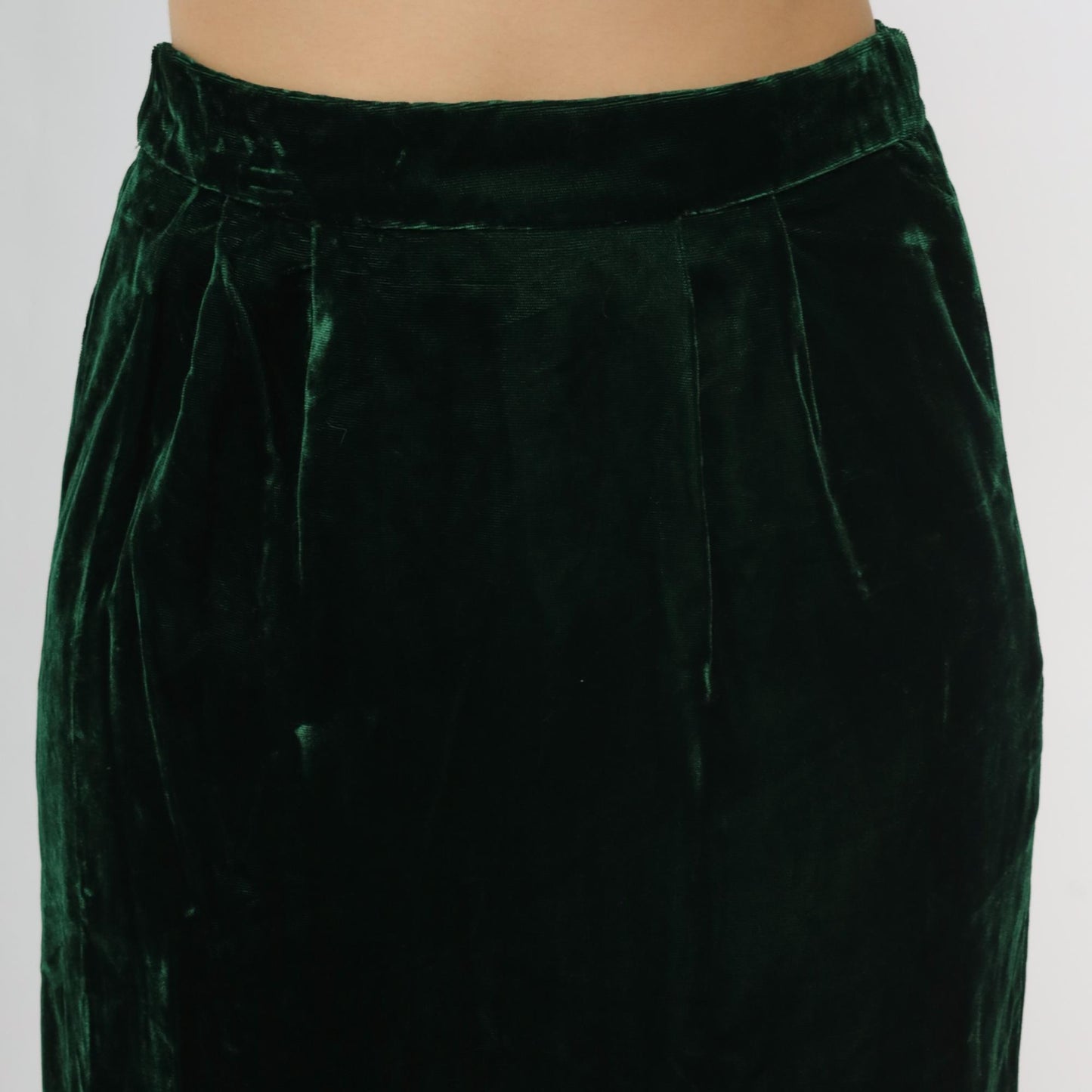 80s Green Velvet Maxi Skirt High Waist Ankle Length Small S
