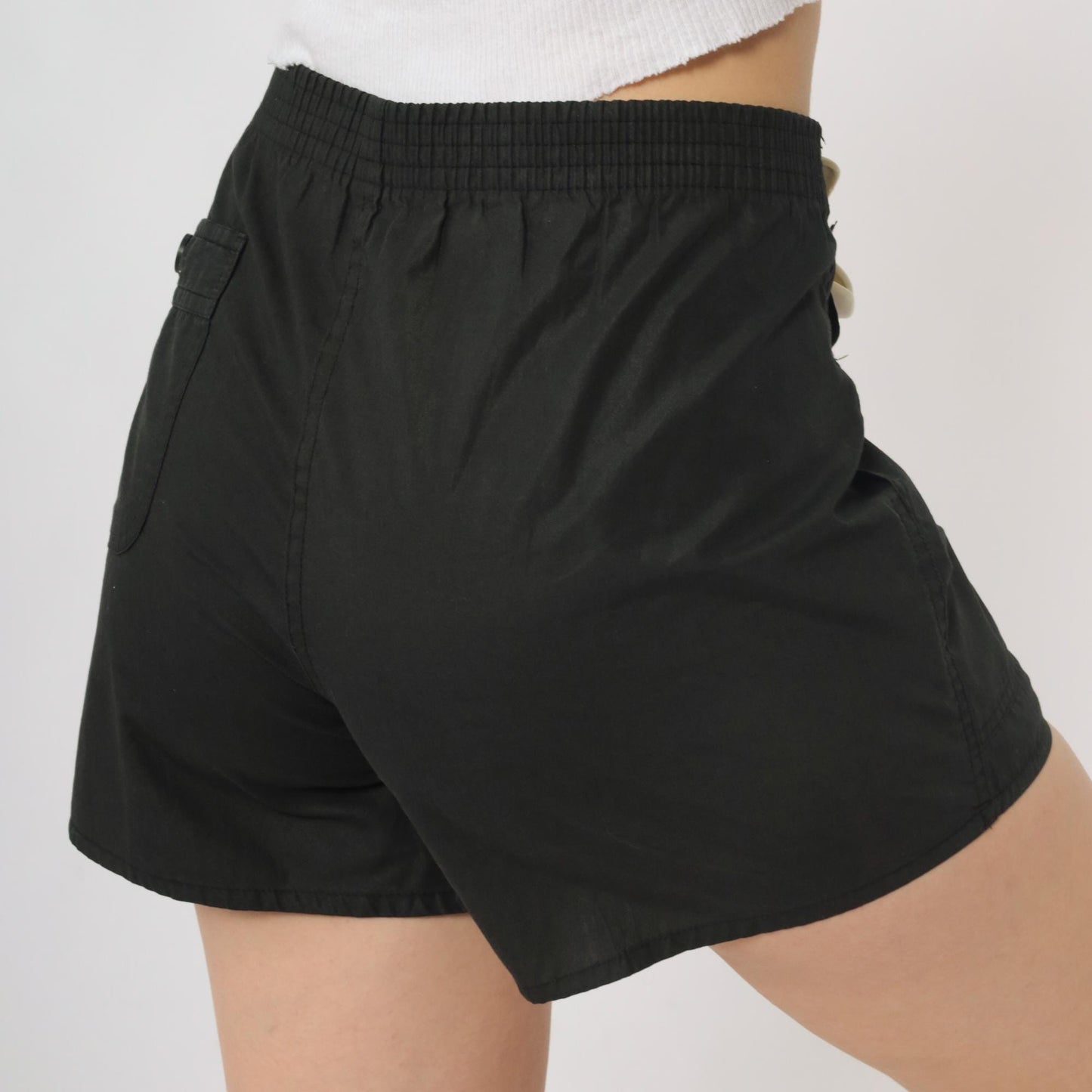 80s Weeds Black Shorts High Waist Elastic Back Pockets Medium 34