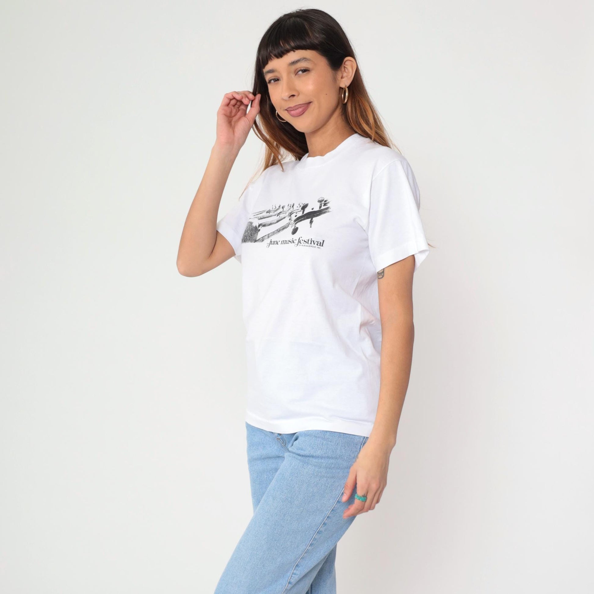 90s June Music Festival Albuquerque Graphic Tee Violin Print White Small