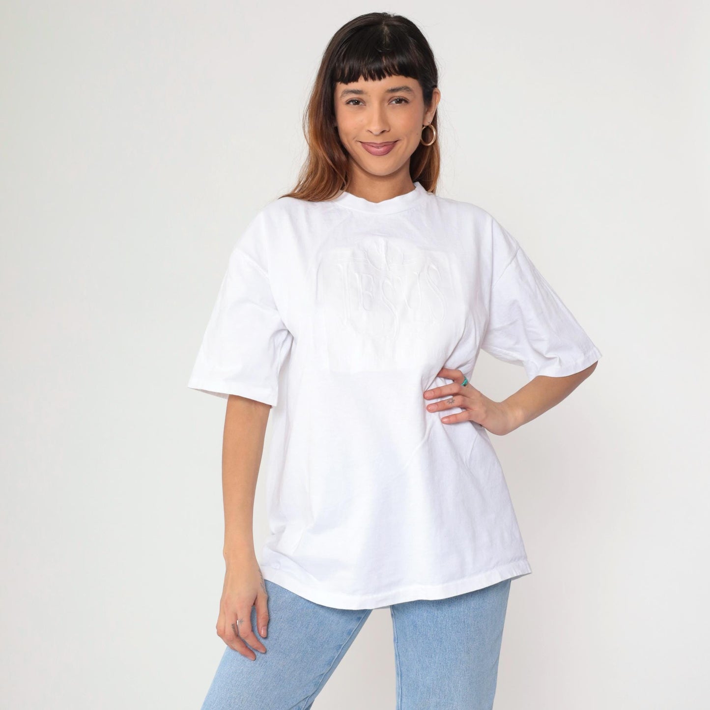 90s Jesus Rose of Sharon Embossed Graphic T-Shirt White Cotton Extra Large XL