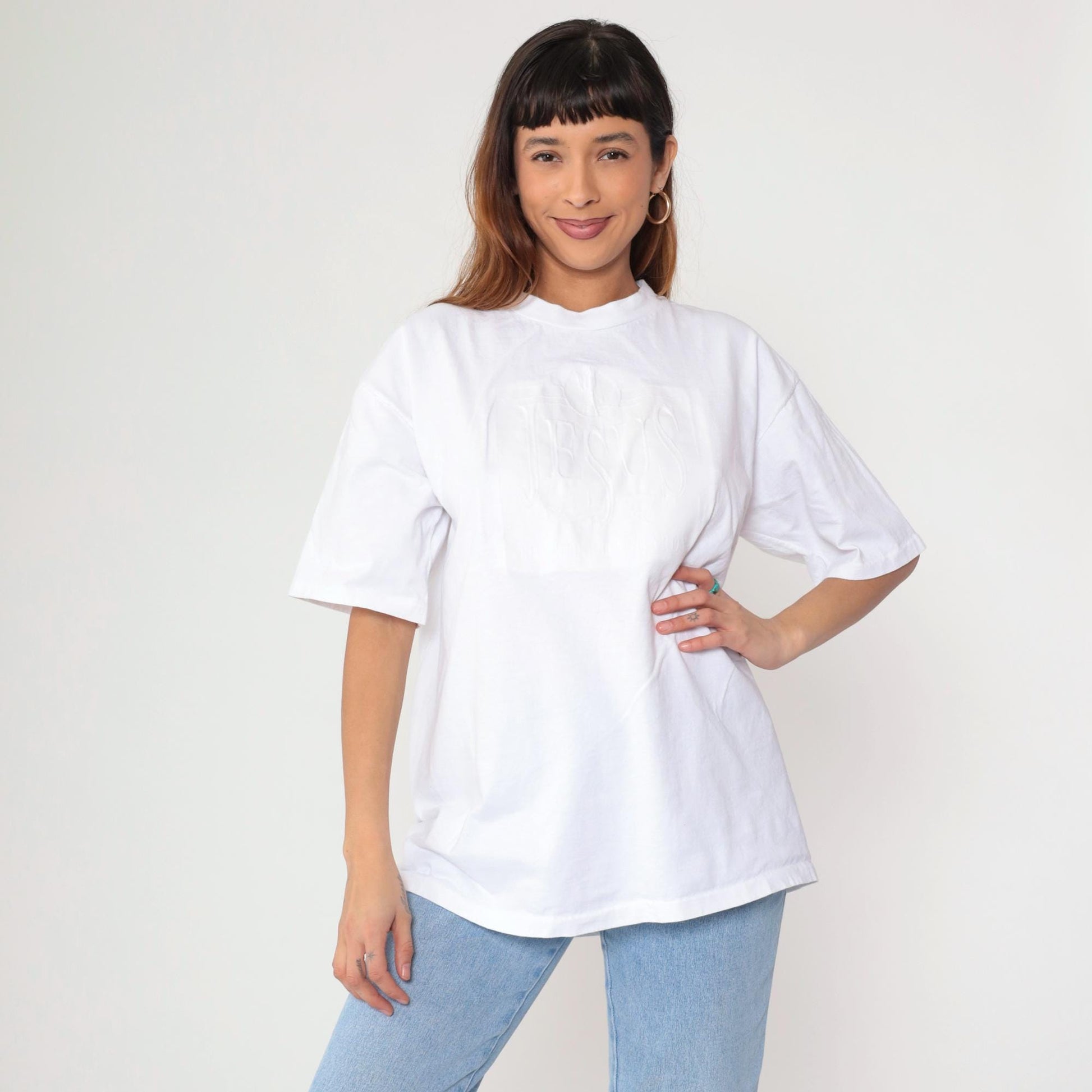 90s Jesus Rose of Sharon Embossed Graphic T-Shirt White Cotton Extra Large XL