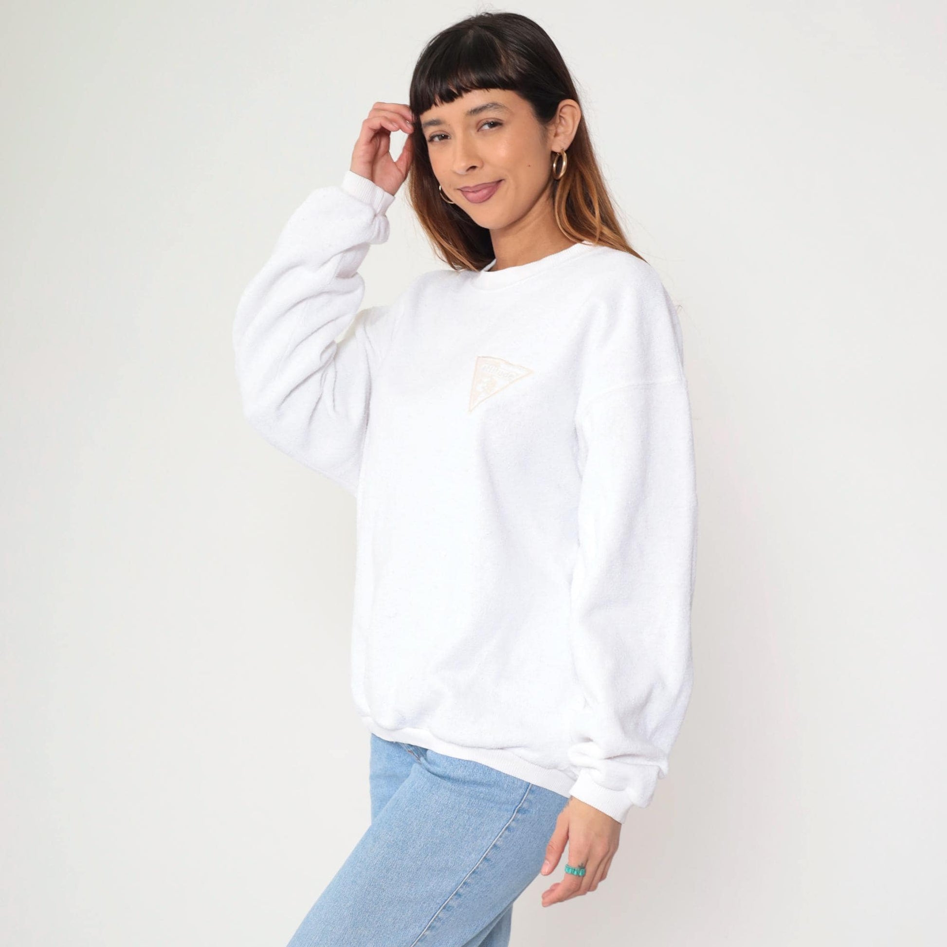 90s White Attitude Embroidered Sweatshirt Crewneck Pullover Large L