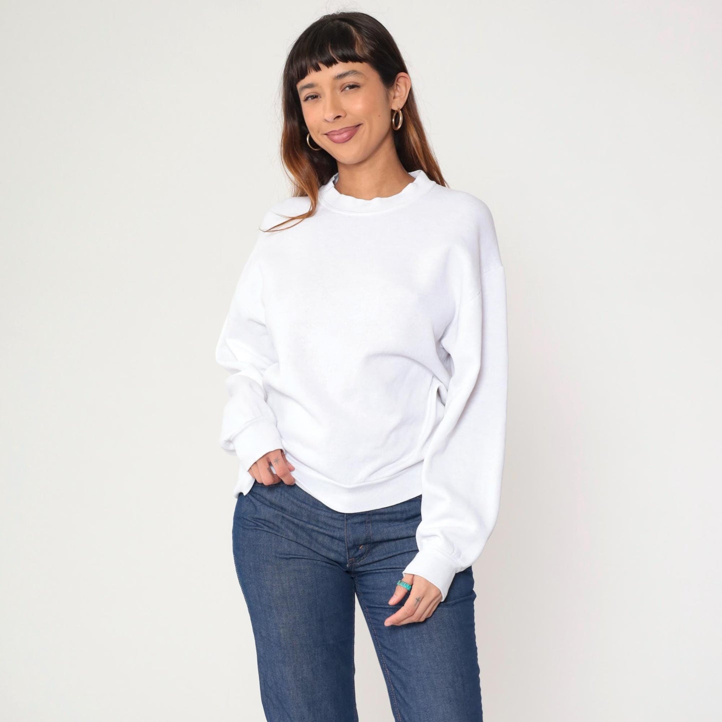 90s Jerzees White Crewneck Sweatshirt Slouchy Pullover Medium