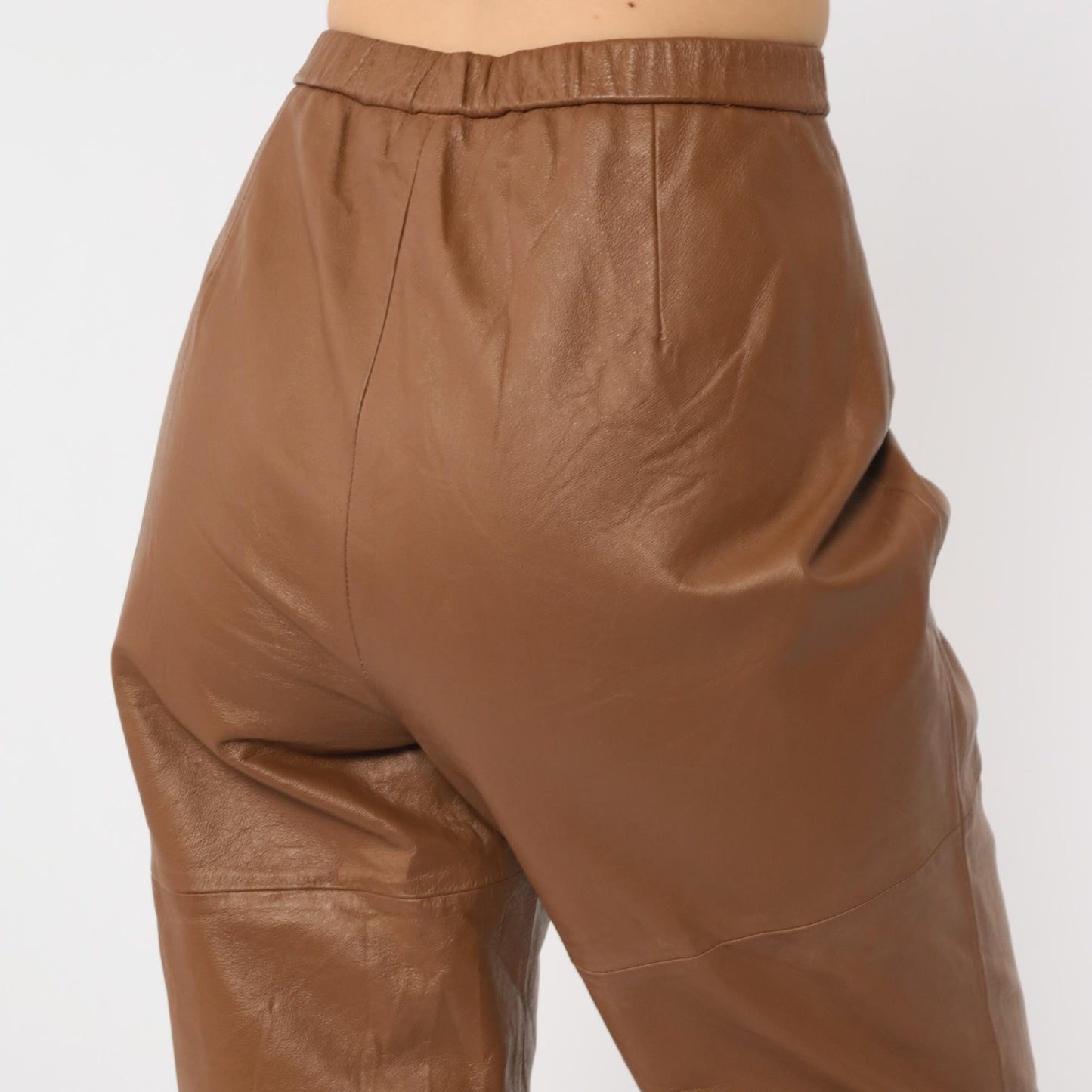 90s Terry Lewis Brown Leather Pants High Waist Straight Leg Medium
