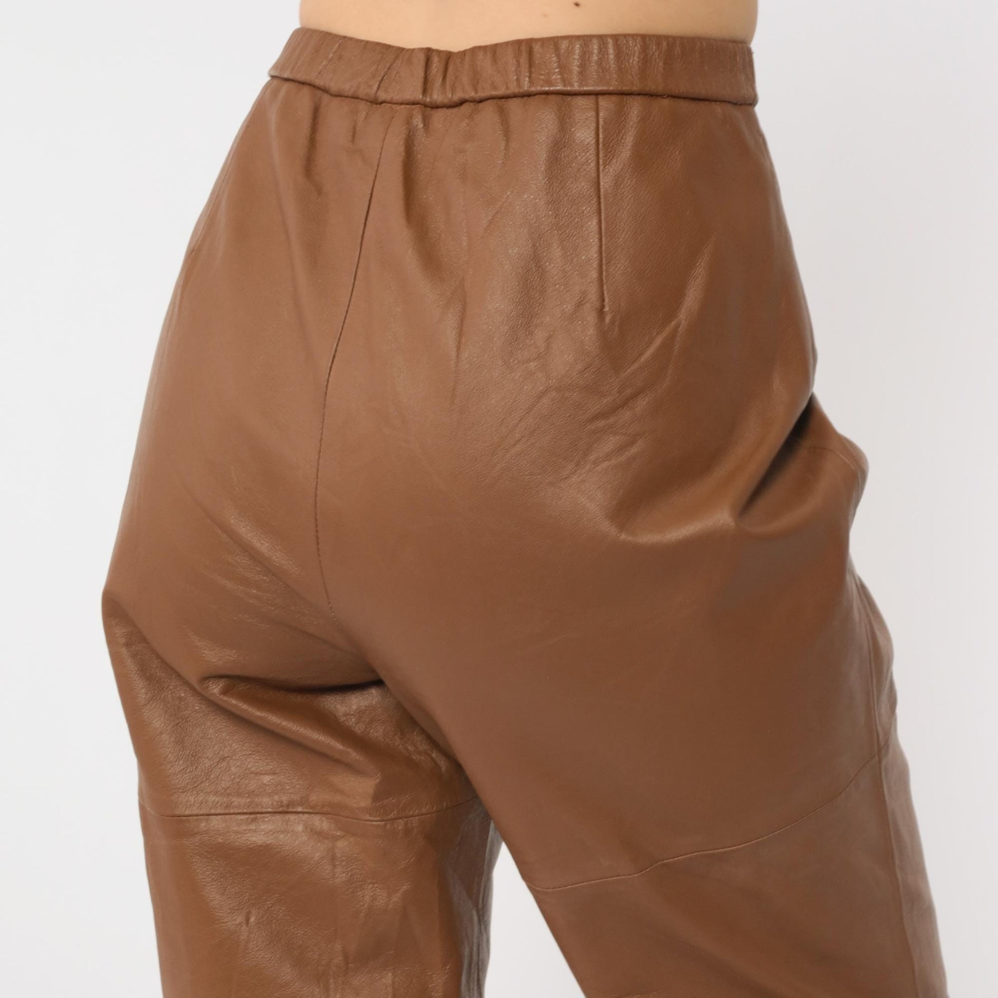 90s Terry Lewis Brown Leather Pants High Waist Straight Leg Medium