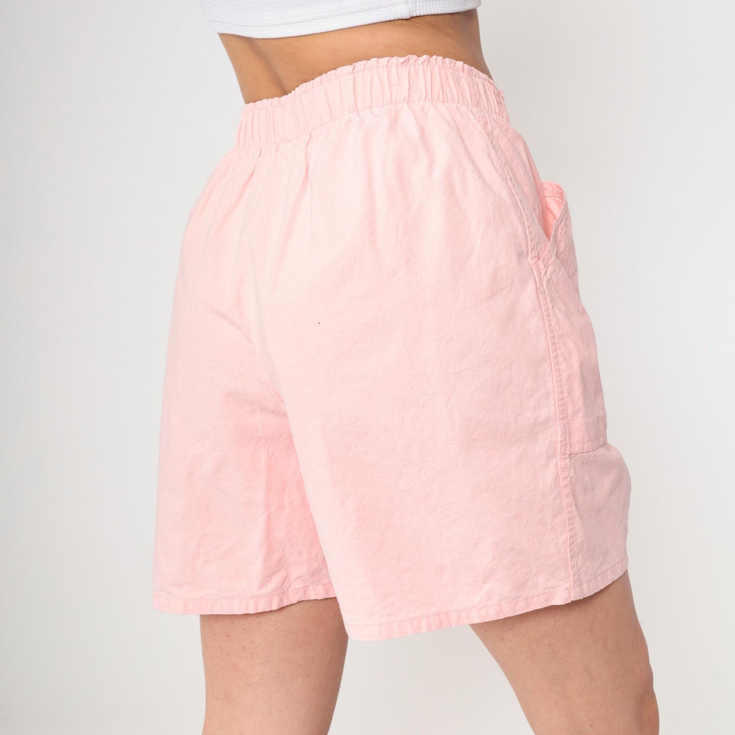 90s Cherokee Pink Cotton Shorts High Waist Baggy Elastic Medium