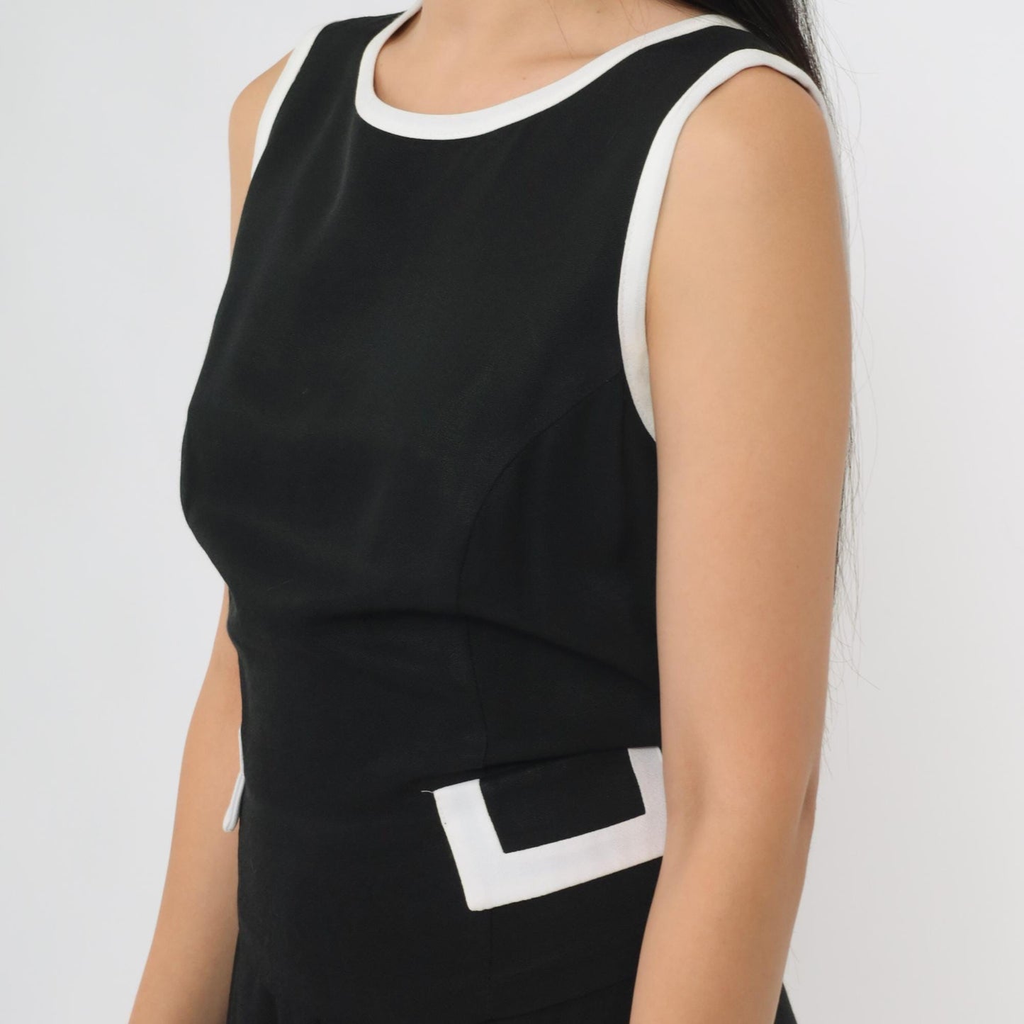 90s Black Jumpsuit White Ringer Trim Sleeveless Straight Leg Medium