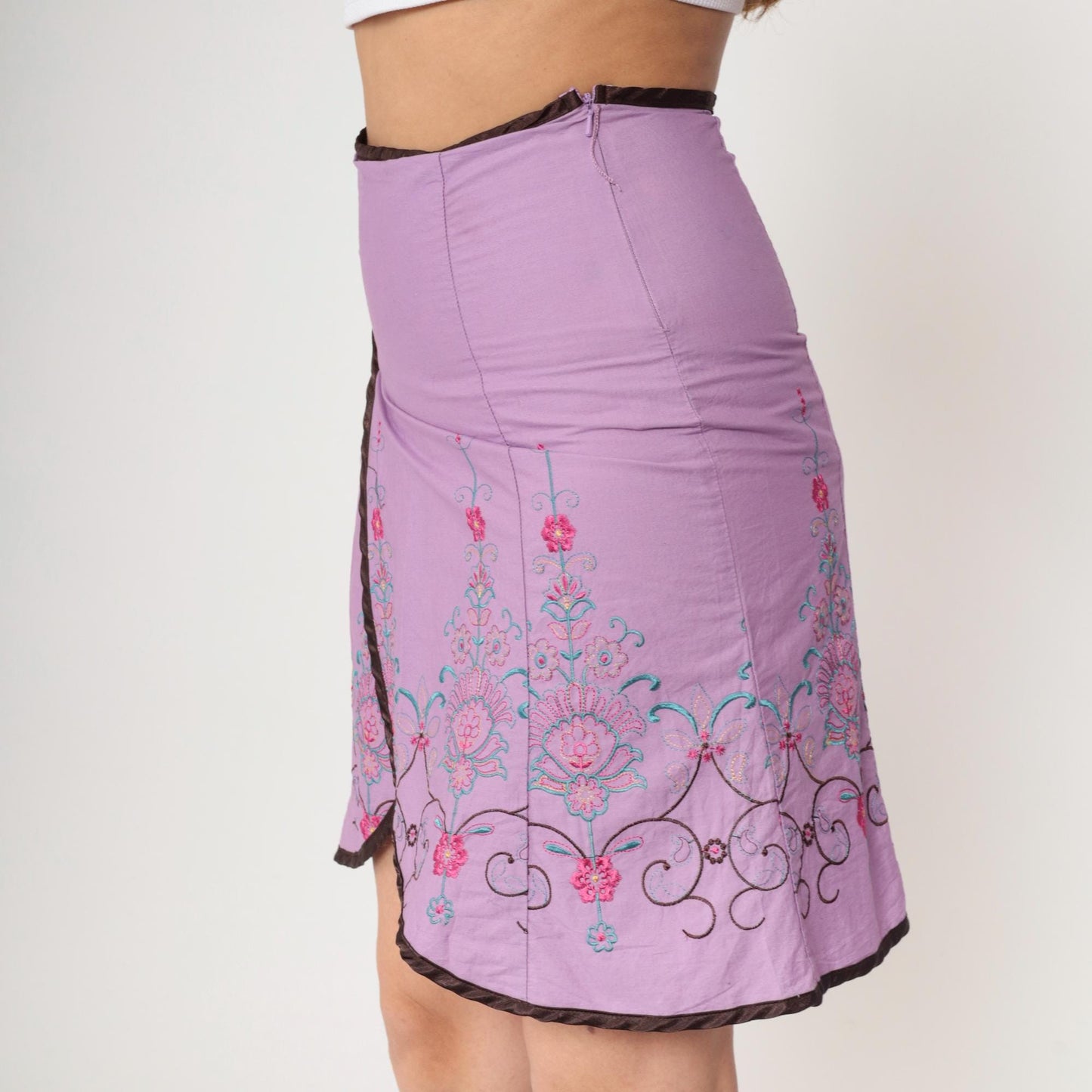 00s Heart Soul Floral Embroidered Mini Skirt Lavender Pencil Small