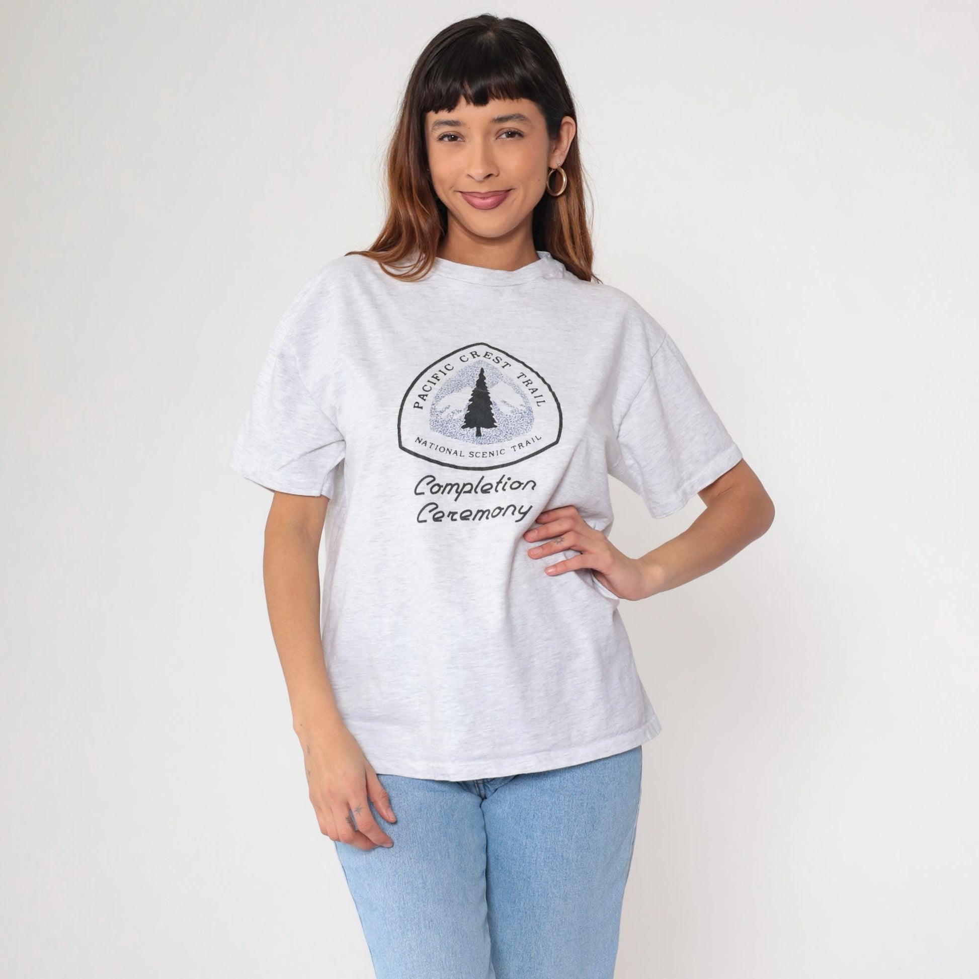 90s Pacific Crest Trail National Trails Day 1993 Graphic T-Shirt Grey Cotton Large L