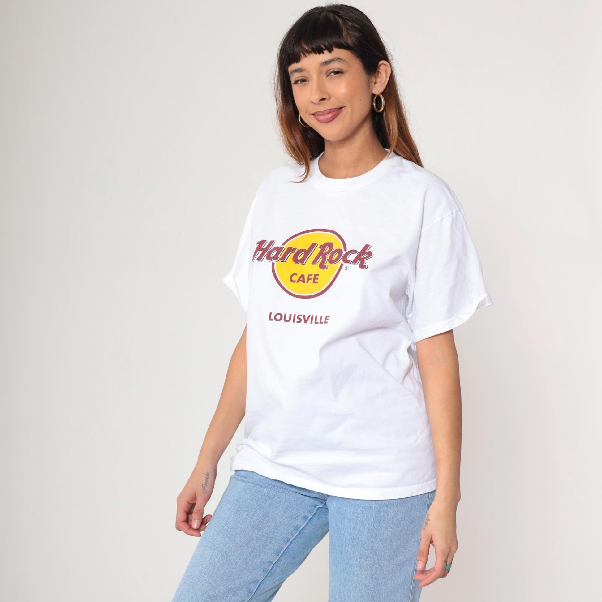 00s Hard Rock Cafe Louisville Kentucky Graphic T-Shirt White Cotton Large