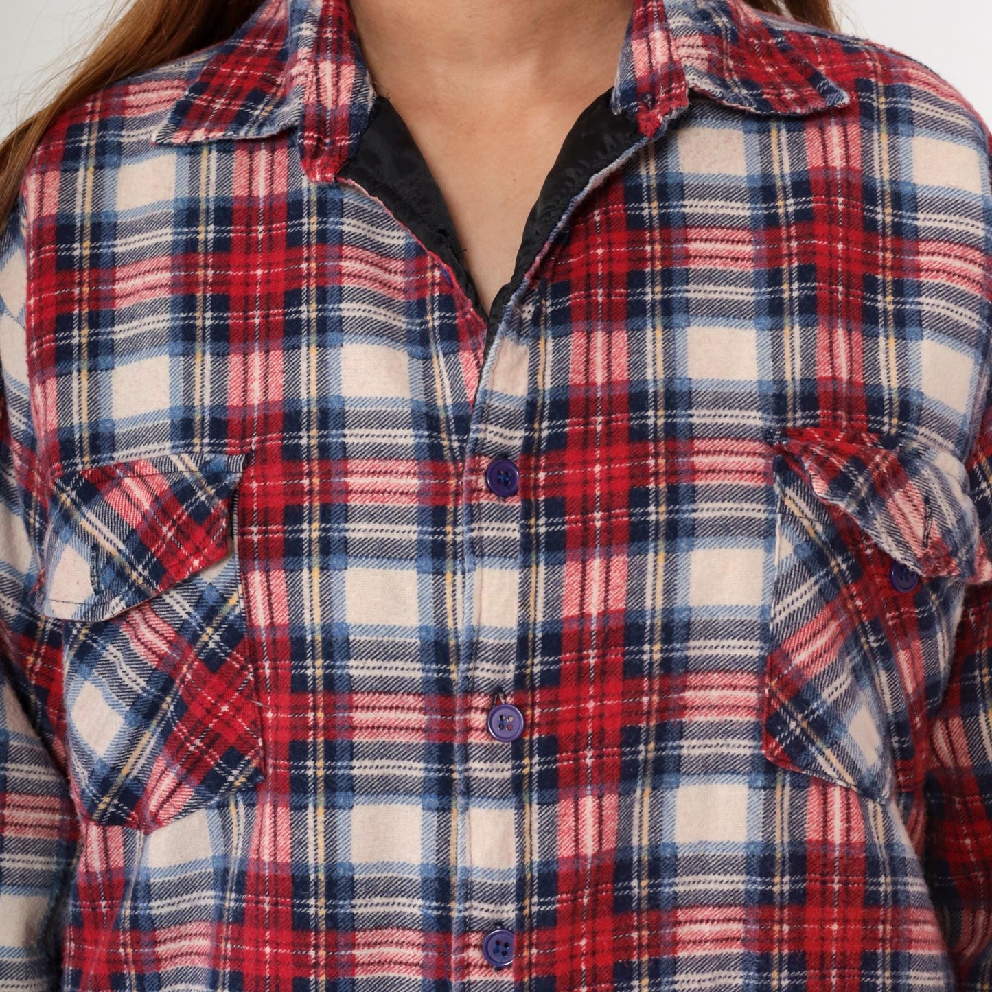 90s Dickies Plaid Insulated Overshirt Red White Blue Quilted Flannel Large
