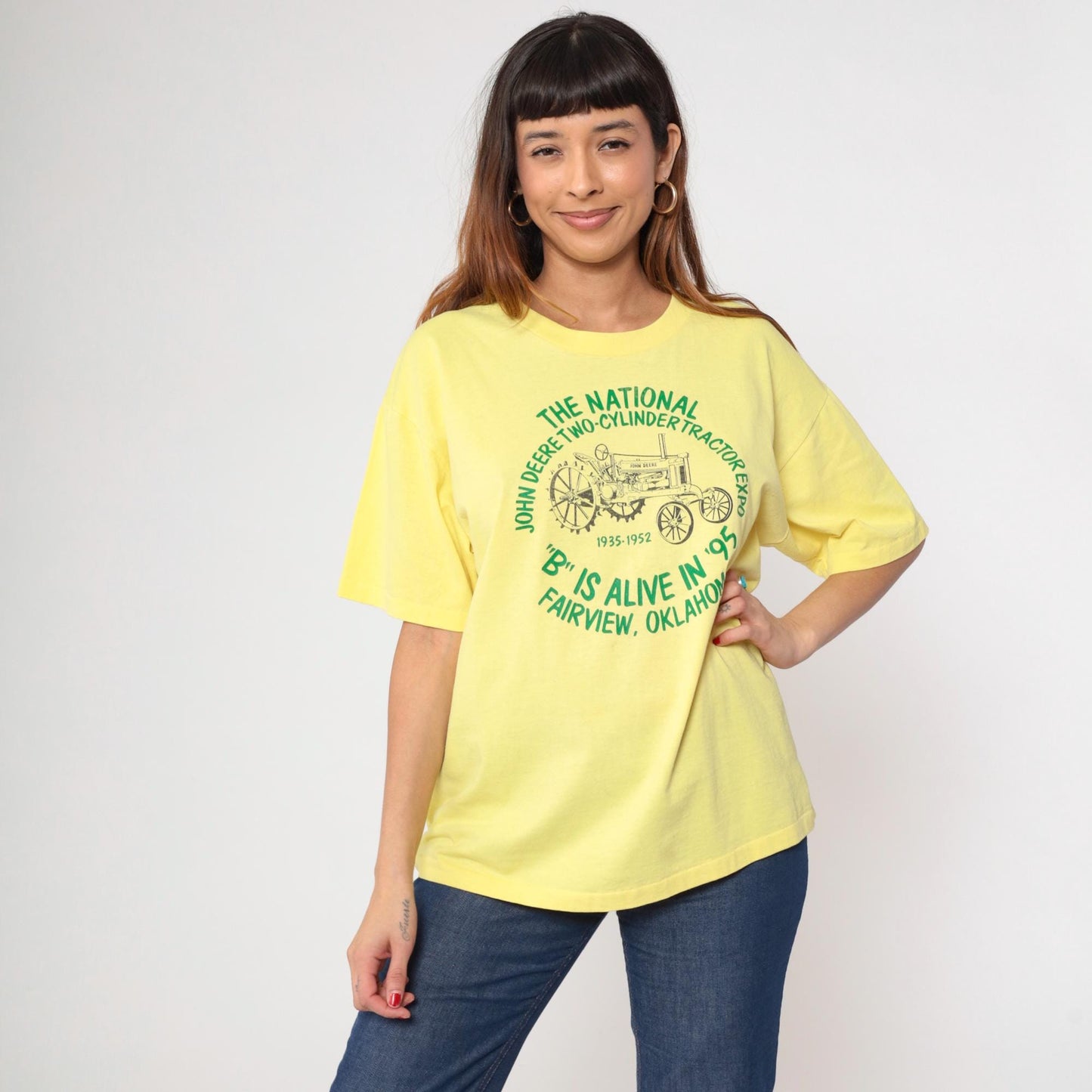 90s National Two-Cylinder Tractor Expo Yellow Graphic Tee Large L