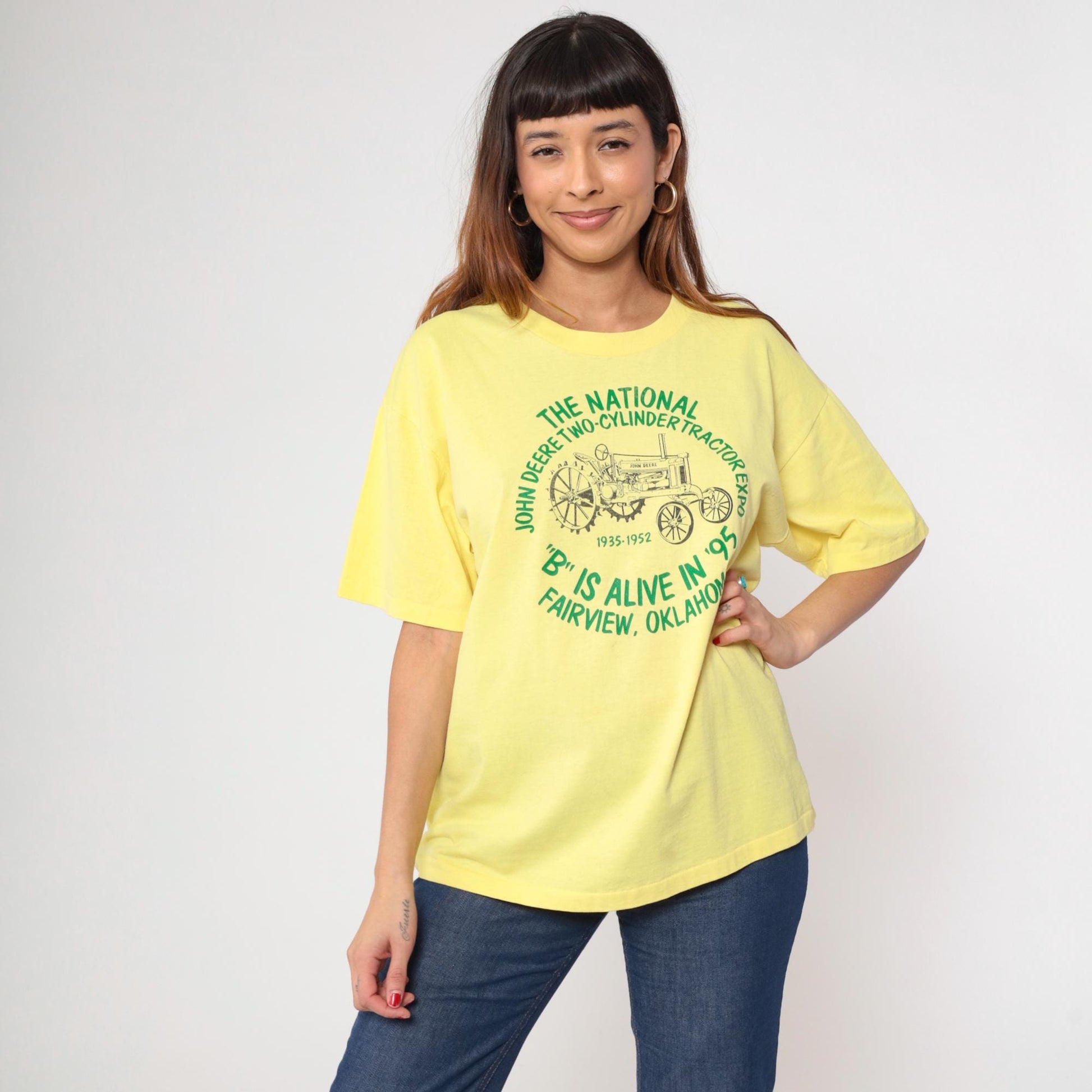 90s National Two-Cylinder Tractor Expo Yellow Graphic Tee Large L